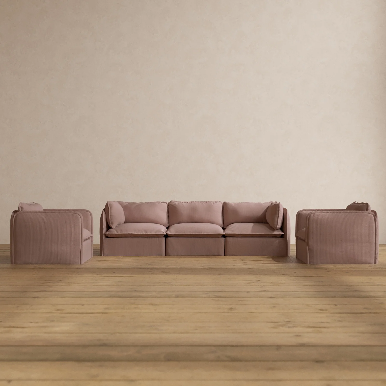 Modular Washable 3-Seater Sofa + Armchair Set in Sakura | Deluxe+ Seat | Cloud Pillow