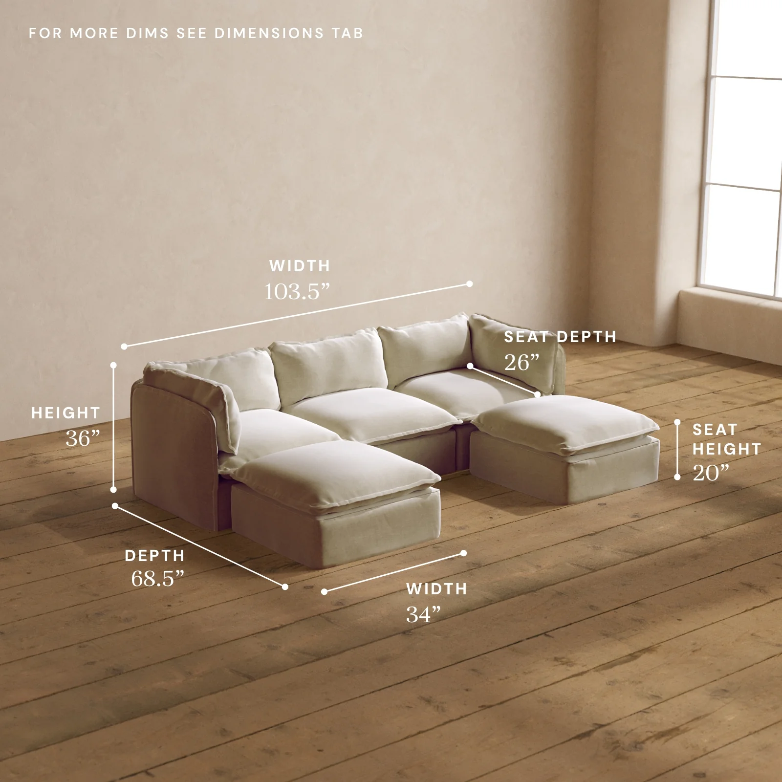 Modular Washable 3-Seater U-Sectional in Coco | Deluxe+ Seat | Cloud Pillow - Image 5