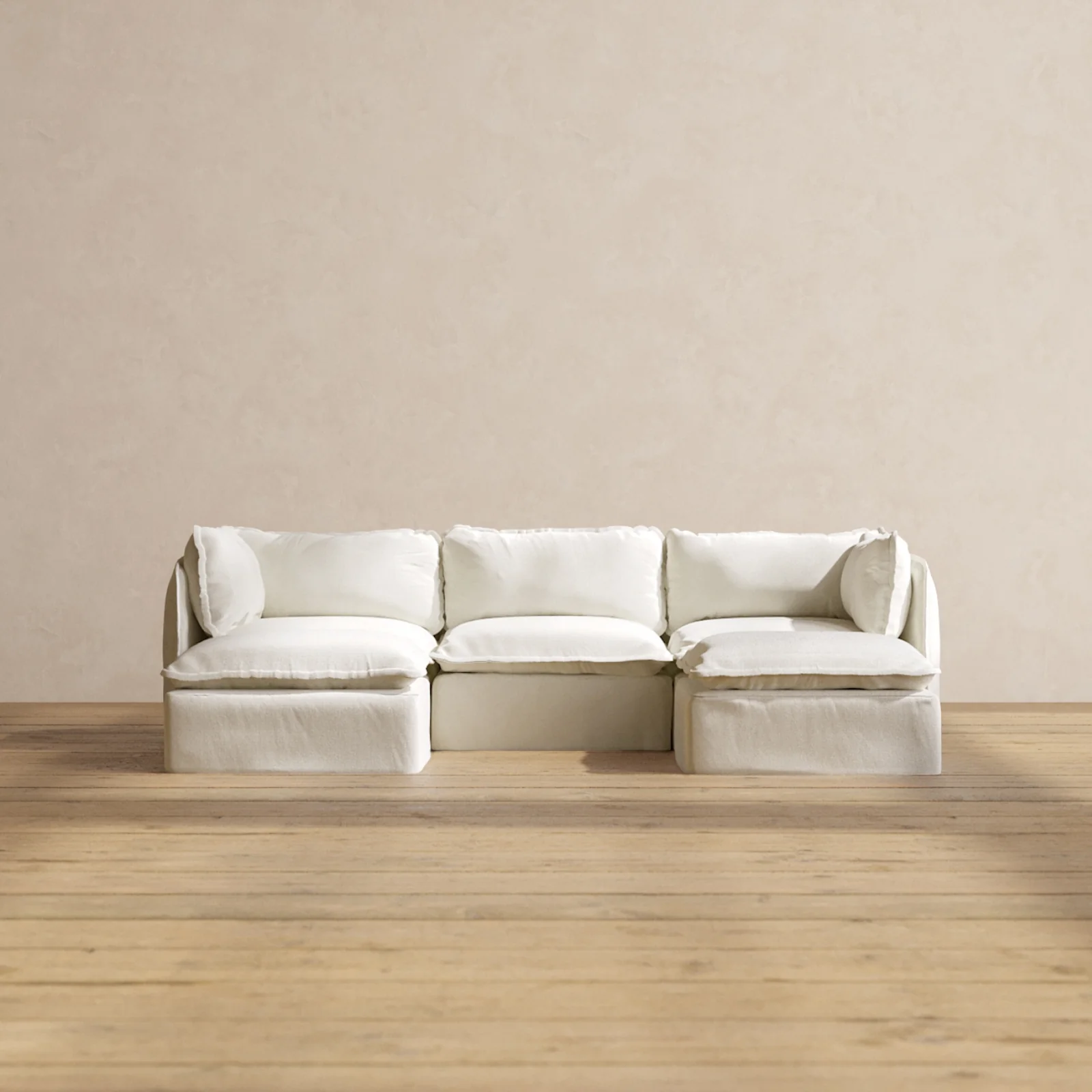 Modular Washable 3-Seater U-Sectional in Eggshell | Memorix+ Seat | Contour Pillow