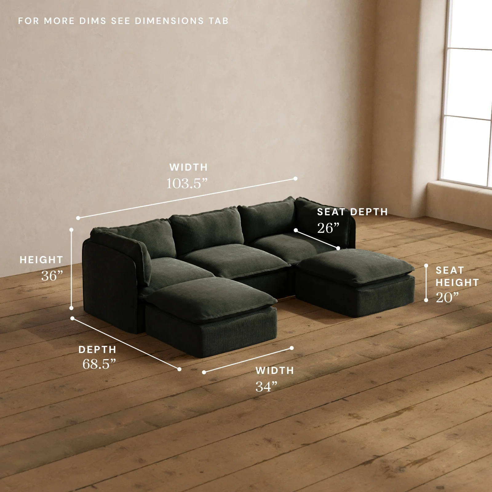 Modular Washable 3-Seater U-Sectional in Olivine | Deluxe+ Seat | Cloud Pillow - Image 5
