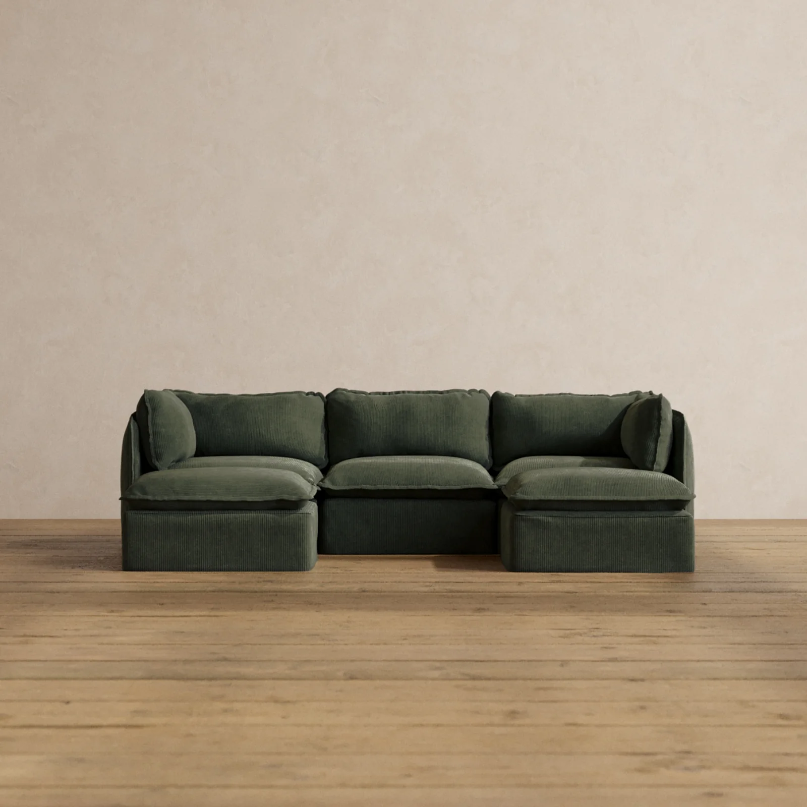 Modular Washable 3-Seater U-Sectional in Olivine | Memorix+ Seat | Contour Pillow