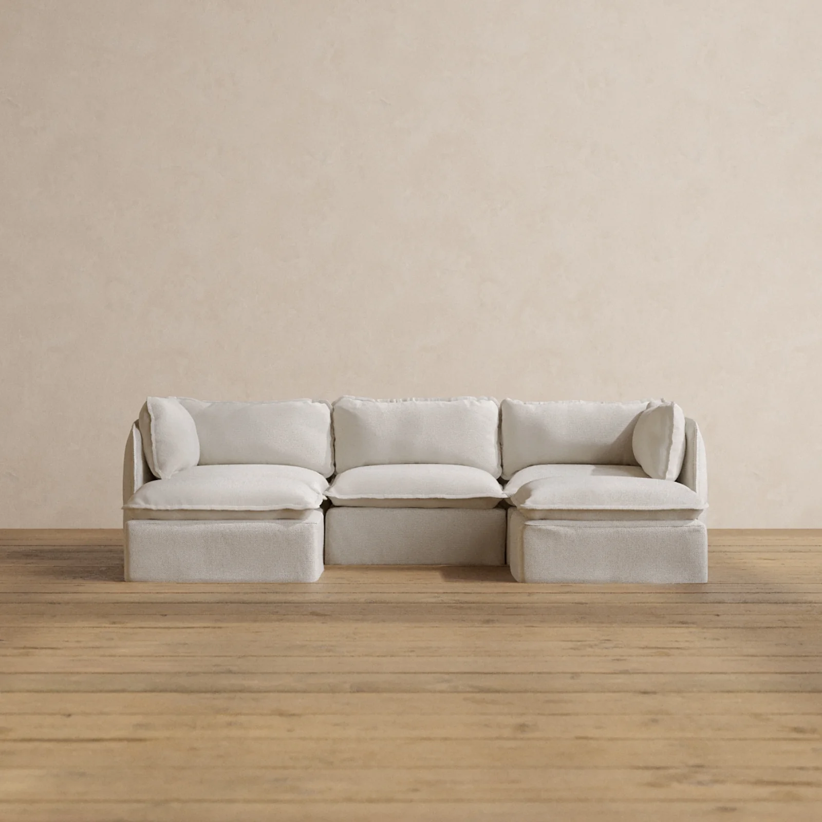 Modular Washable 3-Seater U-Sectional in Powder | Deluxe+ Seat | Cloud Pillow