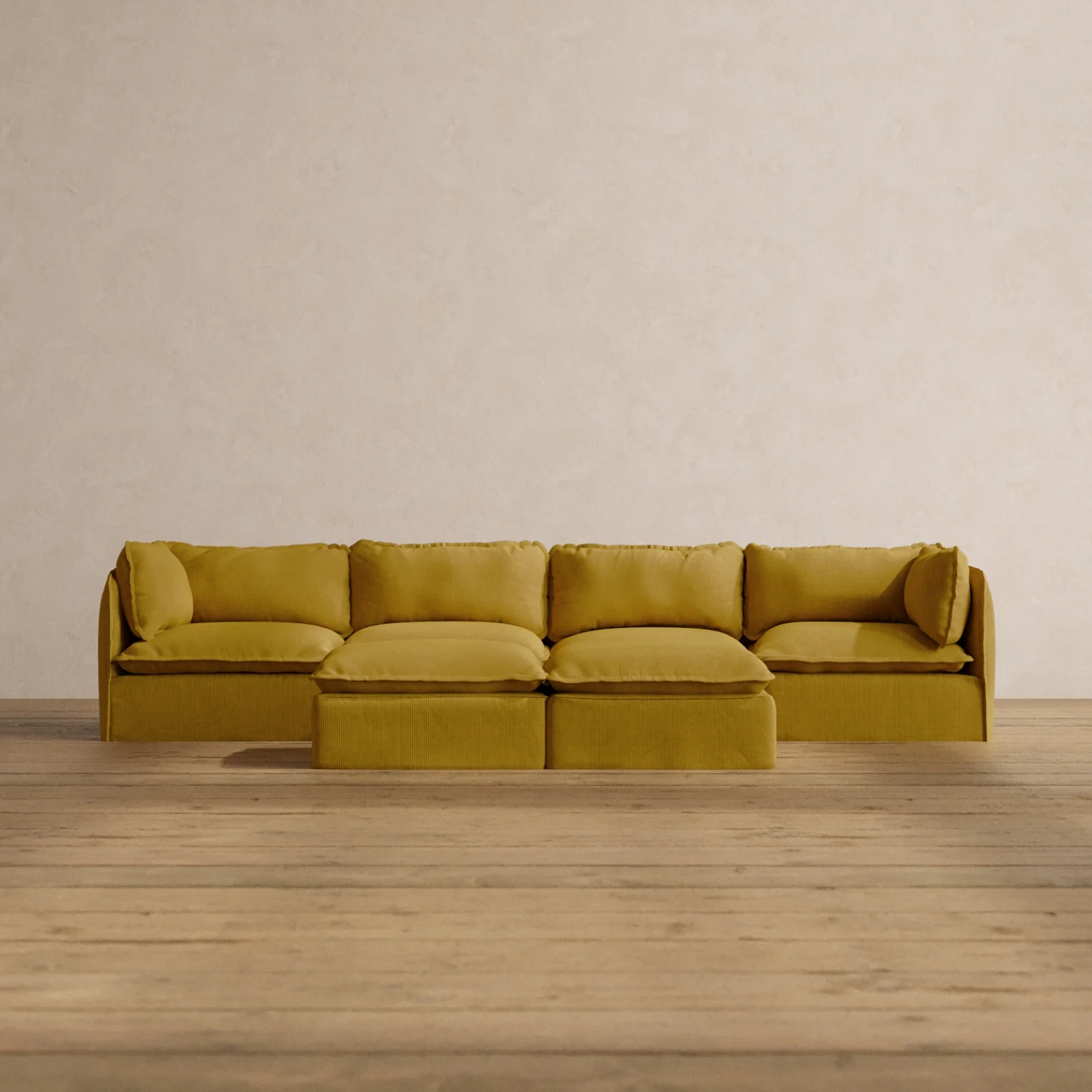 Modular Washable 4-Seater + Bench Ottoman in Kiiro | Memorix+ Seat | Contour Pillow