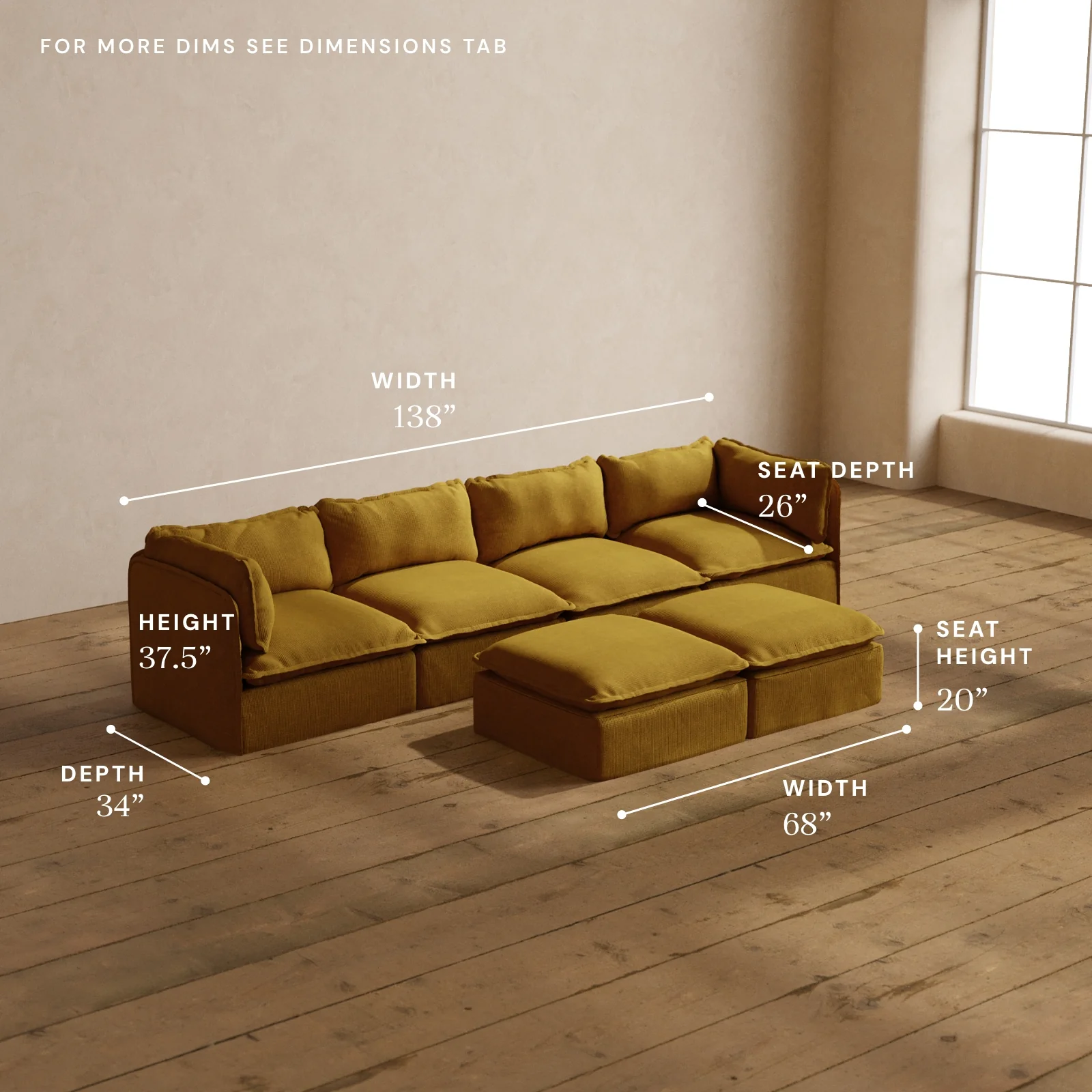 Modular Washable 4-Seater + Bench Ottoman in Kiiro | Memorix+ Seat | Contour Pillow - Image 5