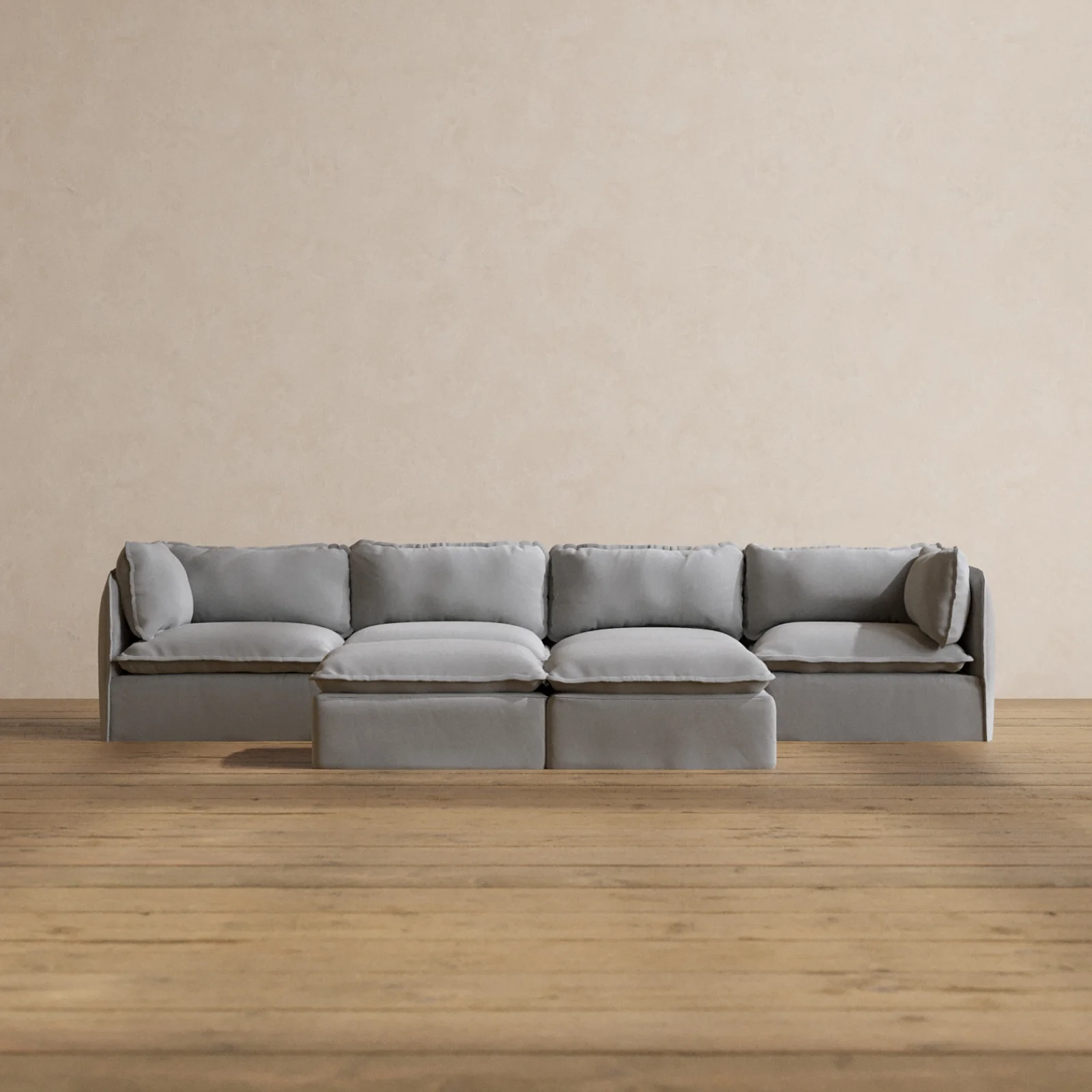 Modular Washable 4-Seater + Bench Ottoman in Pumice | Memorix+ Seat | Contour Pillow