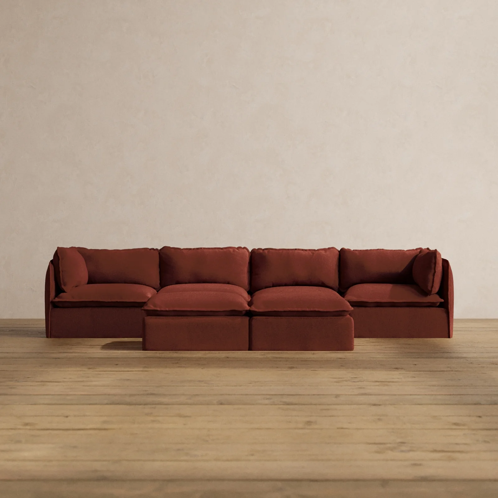 Modular Washable 4-Seater + Bench Ottoman in Rust | Memorix+ Seat | Contour Pillow