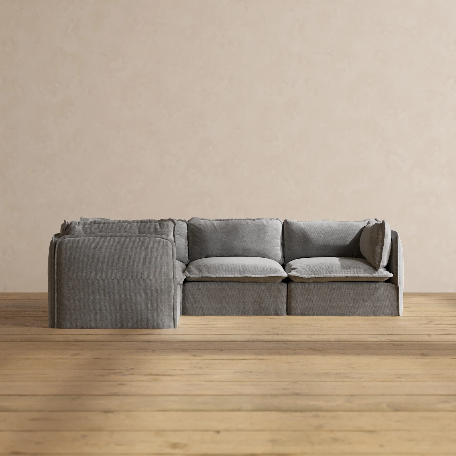 Modular Washable 4-Seater Corner Sectional in Ash | Memorix+ Seat | Contour Pillow