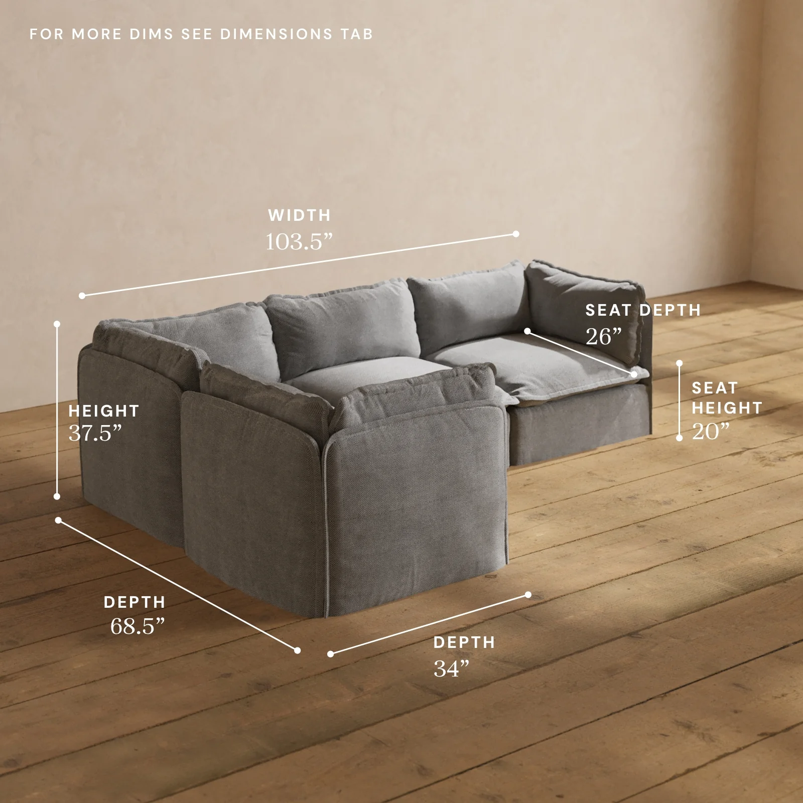 Modular Washable 4-Seater Corner Sectional in Ash | Memorix+ Seat | Contour Pillow - Image 5