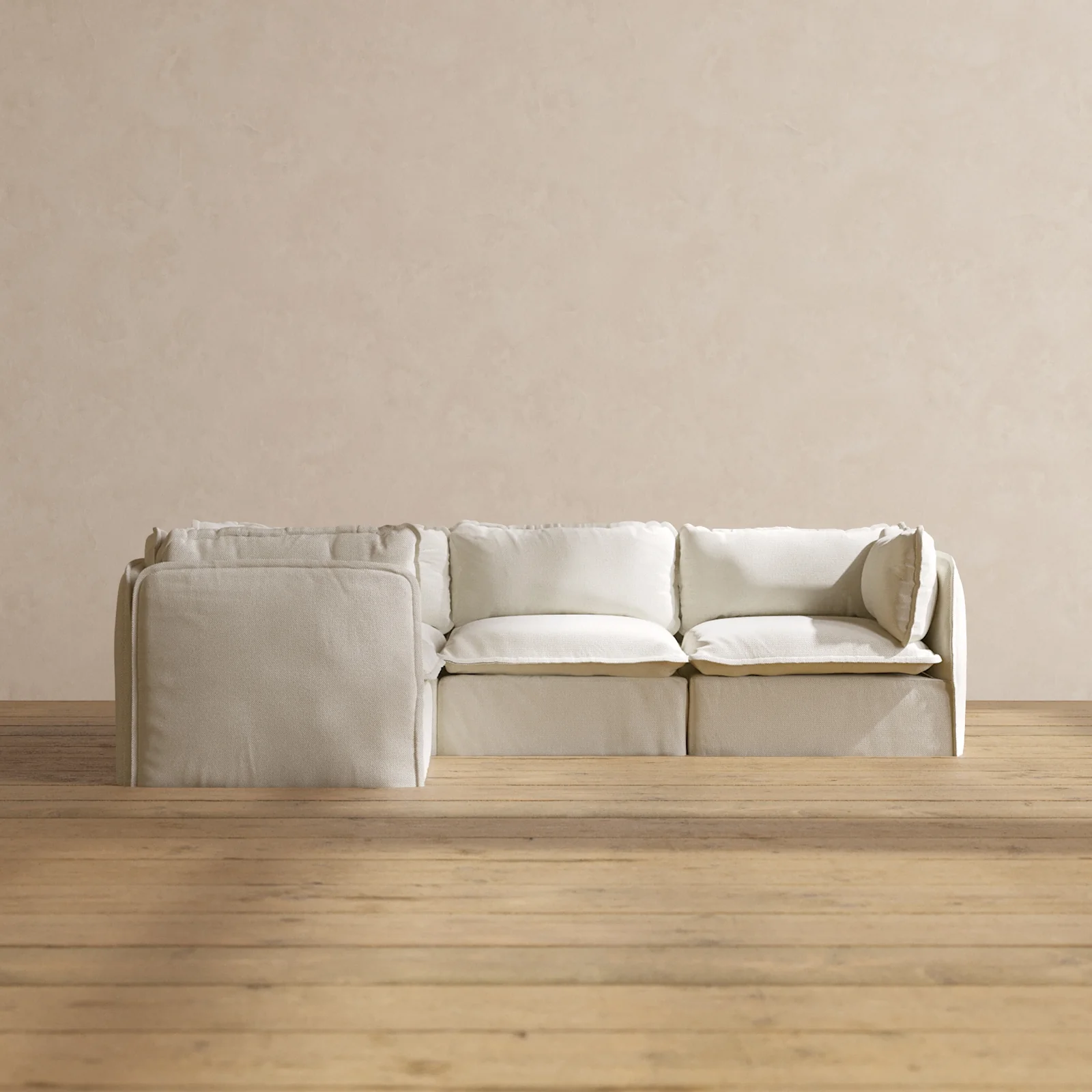 Modular Washable 4-Seater Corner Sectional in Eggshell | Memorix+ Seat | Contour Pillow