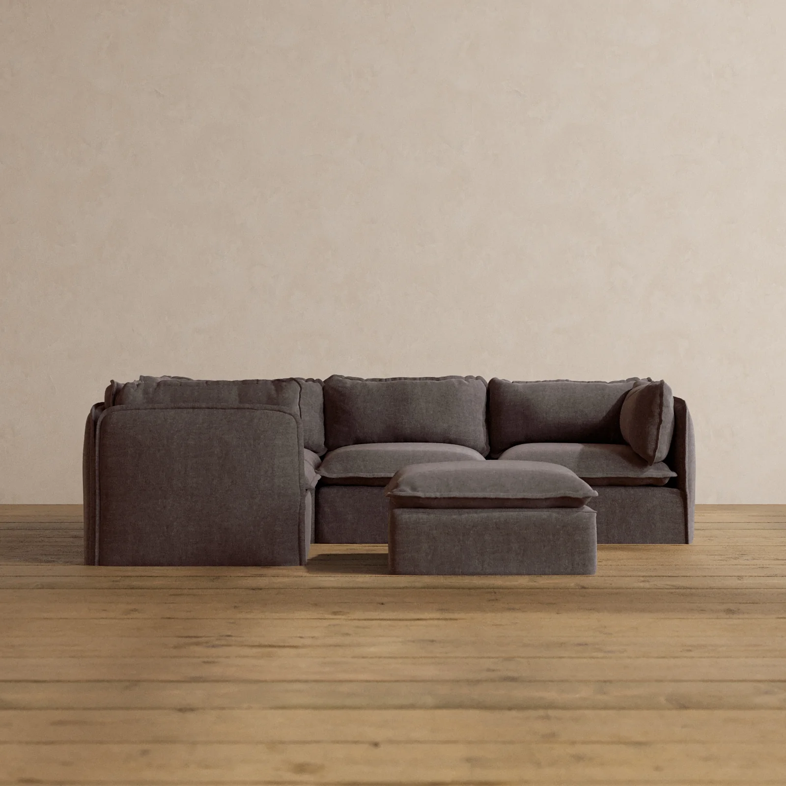 Modular Washable 4-Seater Corner Sectional + Ottoman in Caviar | Deluxe+ Seat | Cloud Pillow