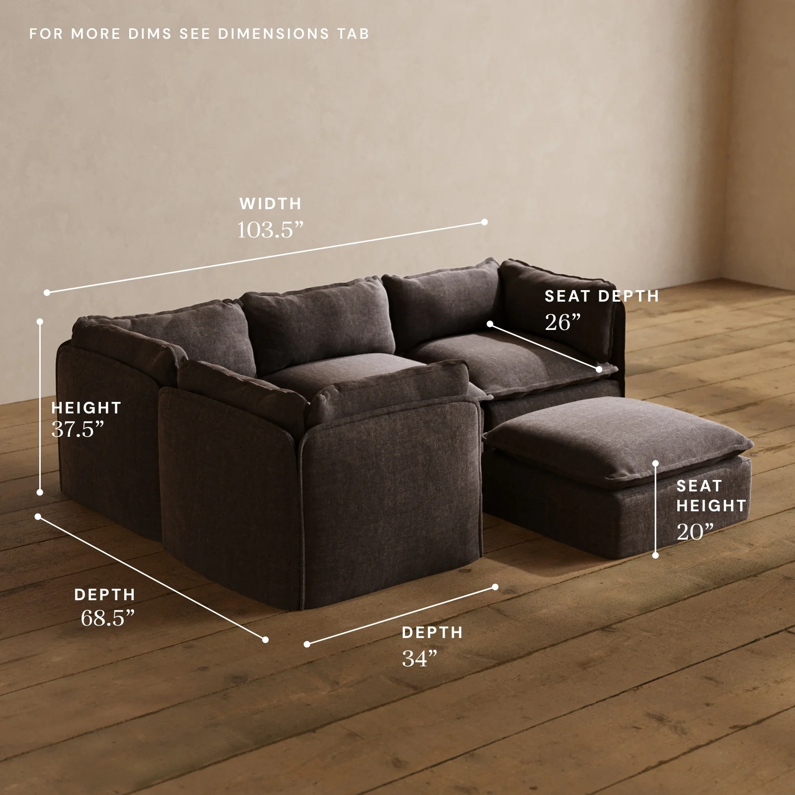 Modular Washable 4-Seater Corner Sectional + Ottoman in Caviar | Deluxe+ Seat | Cloud Pillow - Image 5