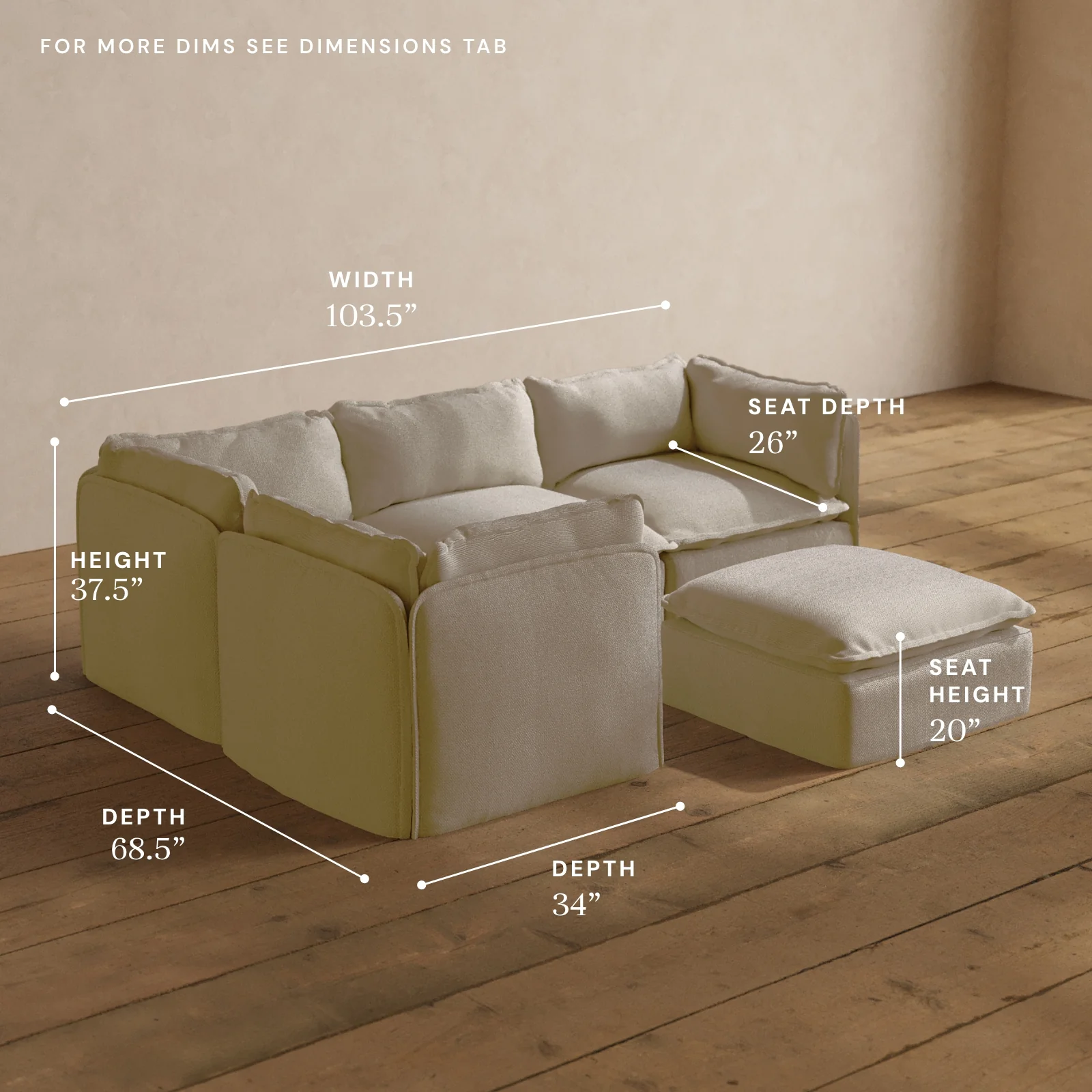 Modular Washable 4-Seater Corner Sectional + Ottoman in Powder | Memorix+ Seat | Contour Pillow - Image 5