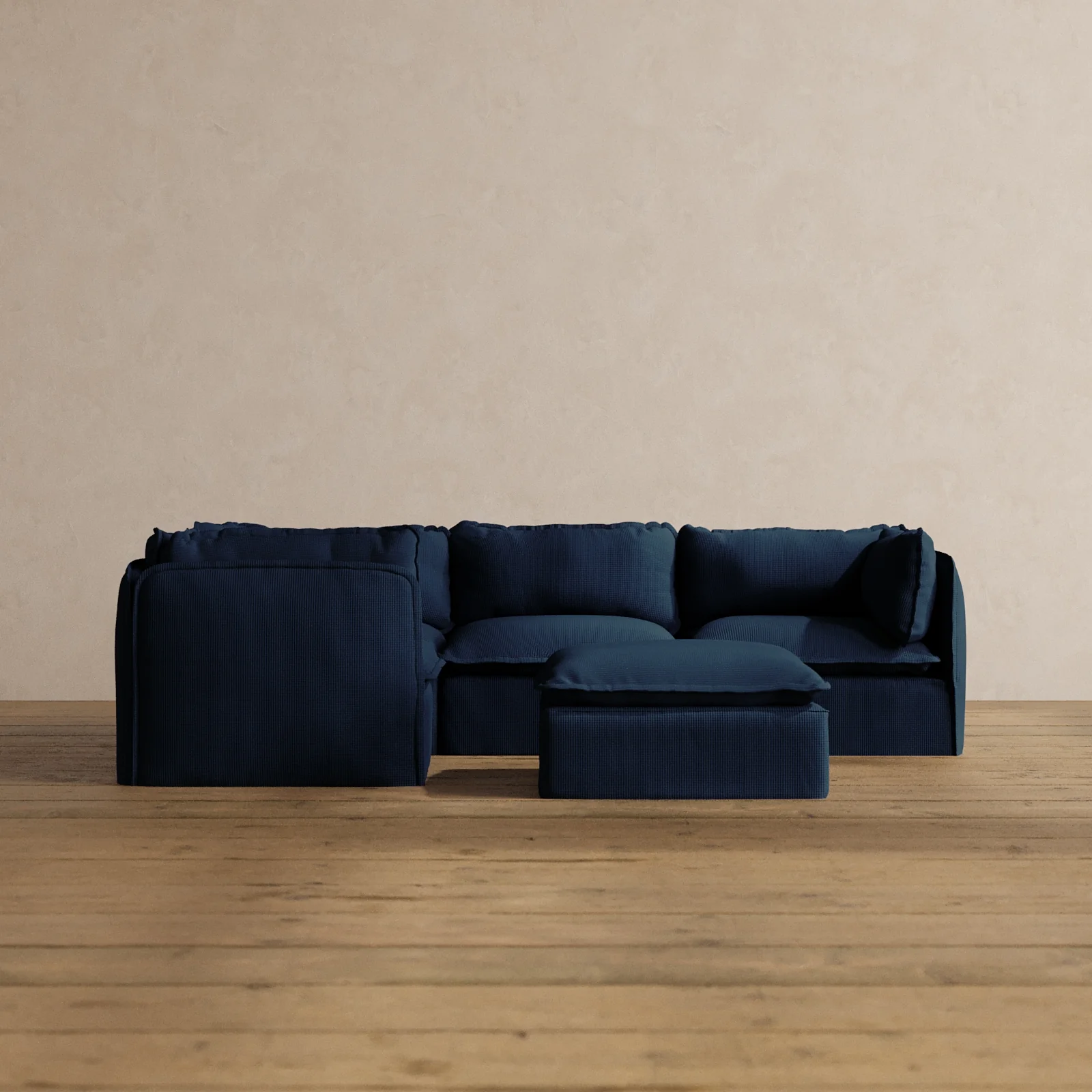 Modular Washable 4-Seater Corner Sectional + Ottoman in Sumi | Deluxe+ Seat | Cloud Pillow