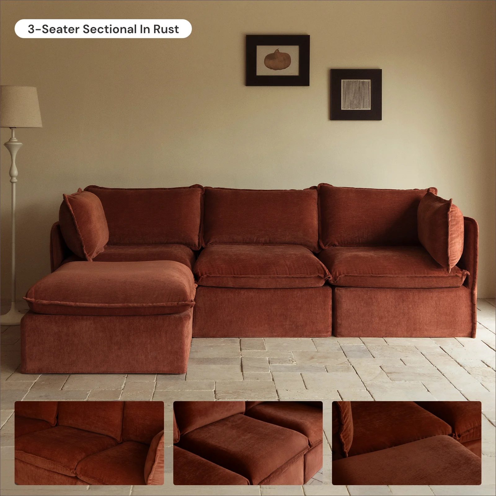 Modular Washable 4-Seater Corner Sectional in Rust | Memorix+ Seat | Contour Pillow - Image 7