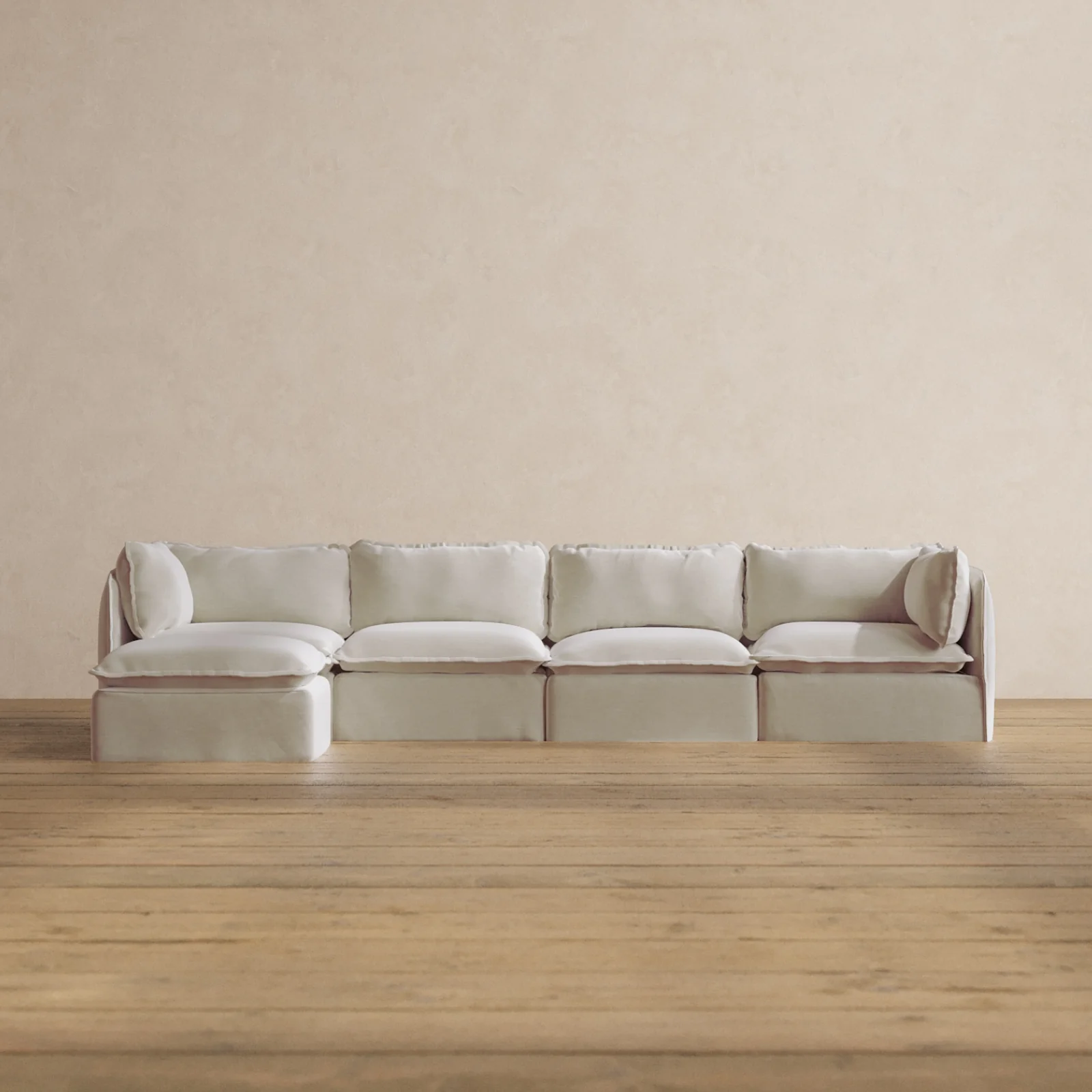 Modular Washable 4-Seater Sectional in Coco | Deluxe+ Seat | Cloud Pillow