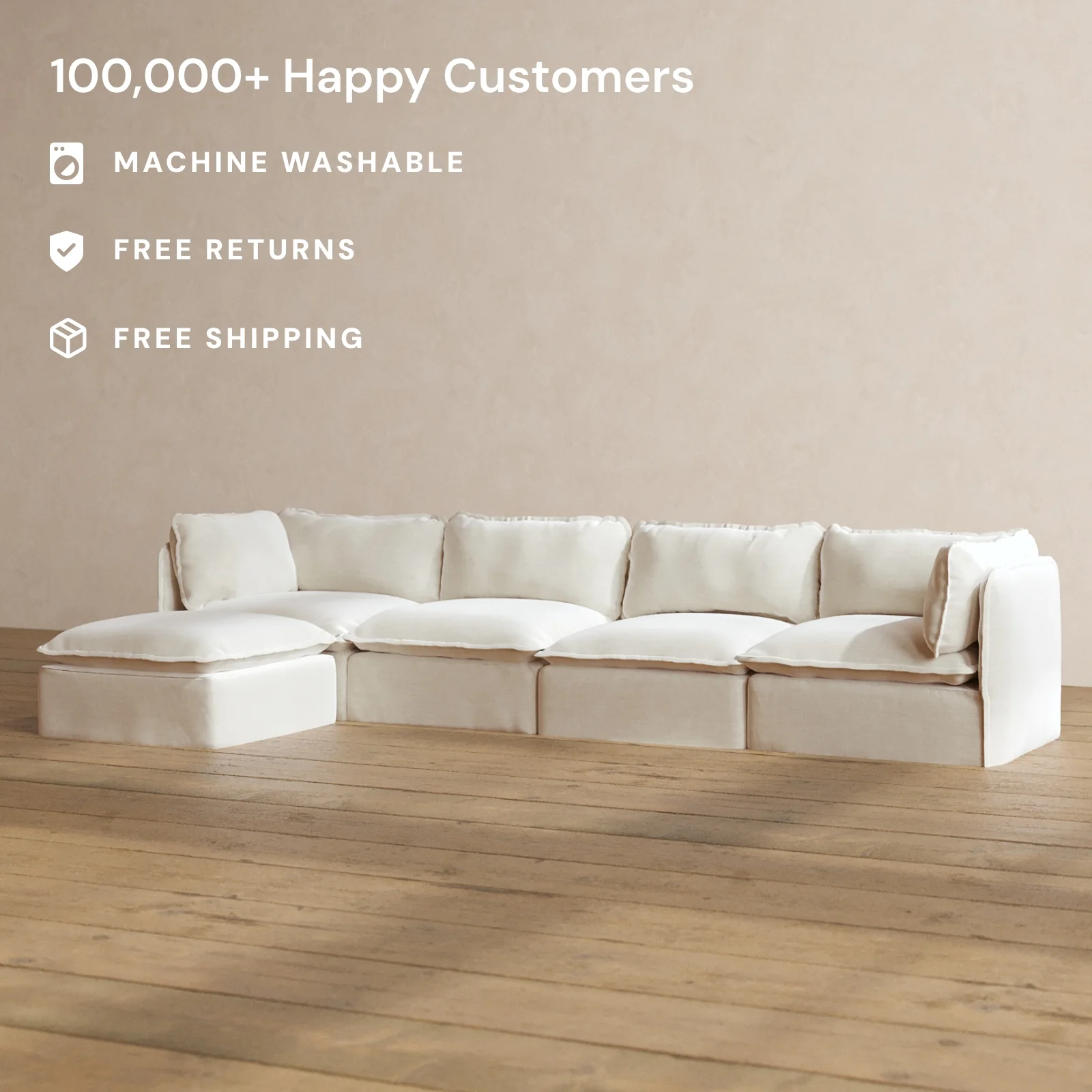 Modular Washable 4-Seater Sectional in Coco | Memorix+ Seat | Contour Pillow - Image 2