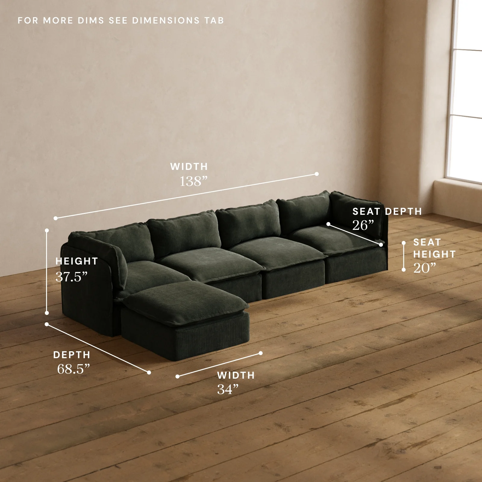 Modular Washable 4-Seater Sectional in Olivine | Deluxe+ Seat | Cloud Pillow - Image 5