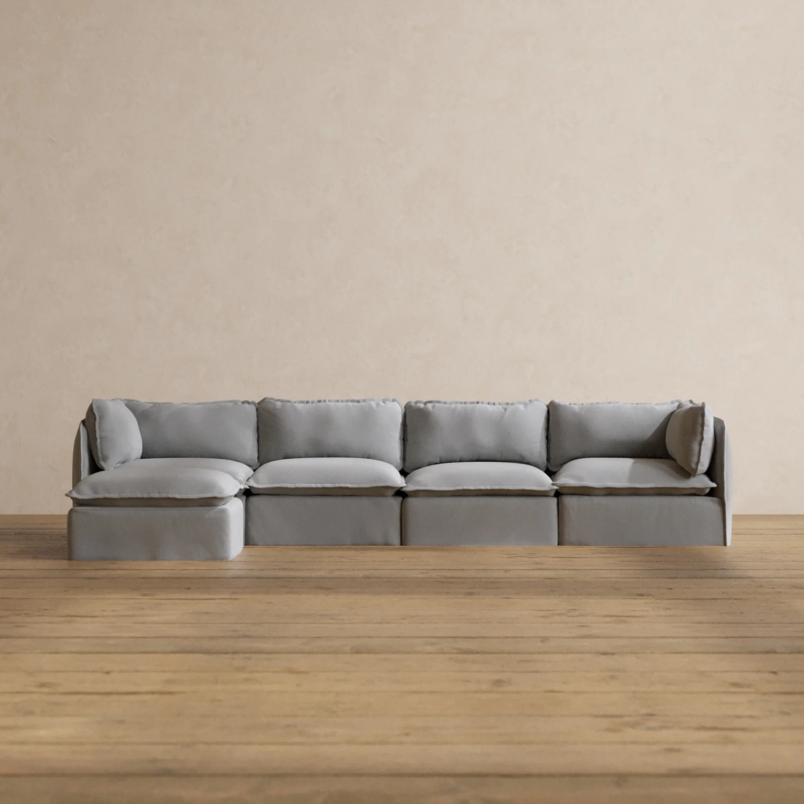 Modular Washable 4-Seater Sectional in Pumice | Deluxe+ Seat | Cloud Pillow