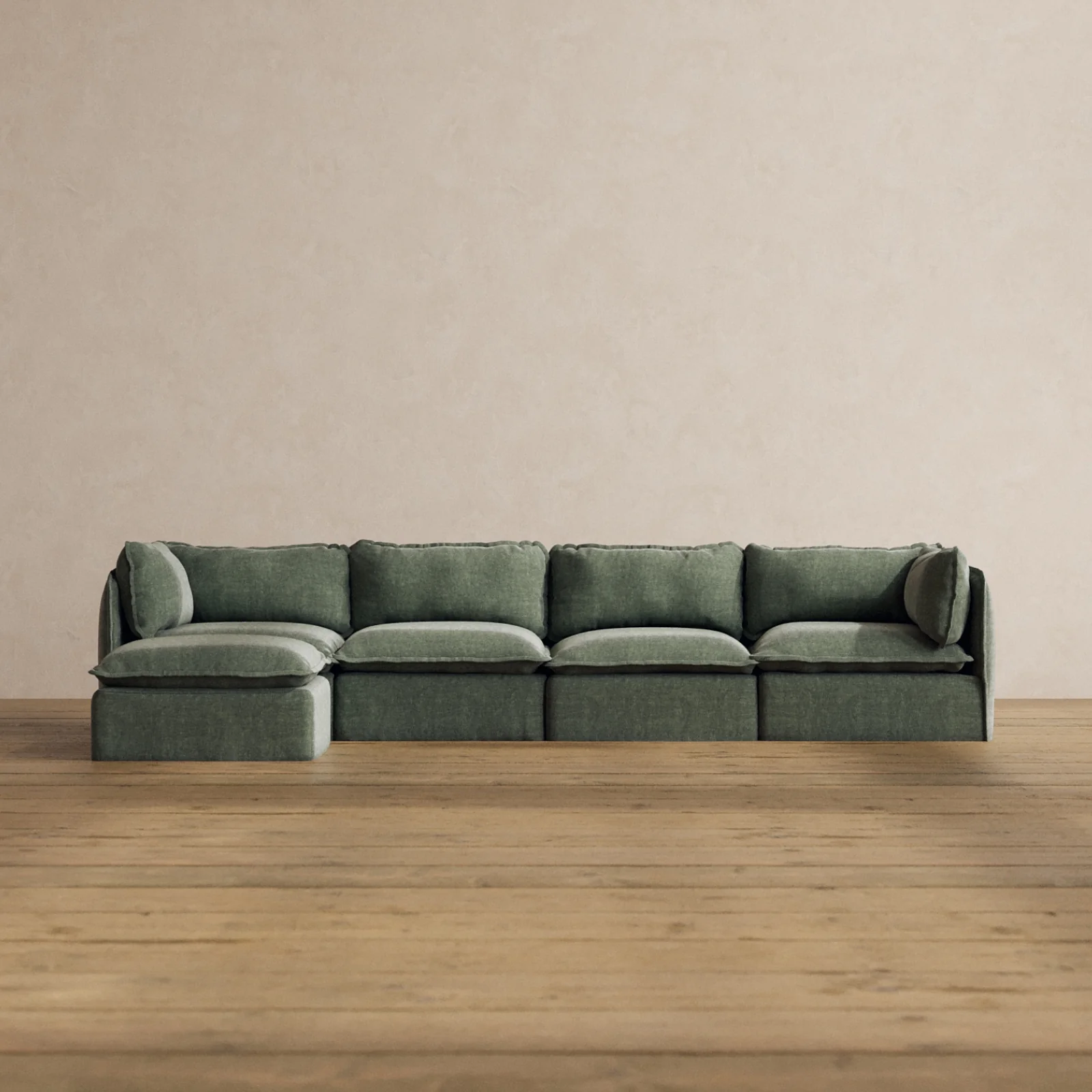 Modular Washable 4-Seater Sectional in Willow | Memorix+ Seat | Contour Pillow