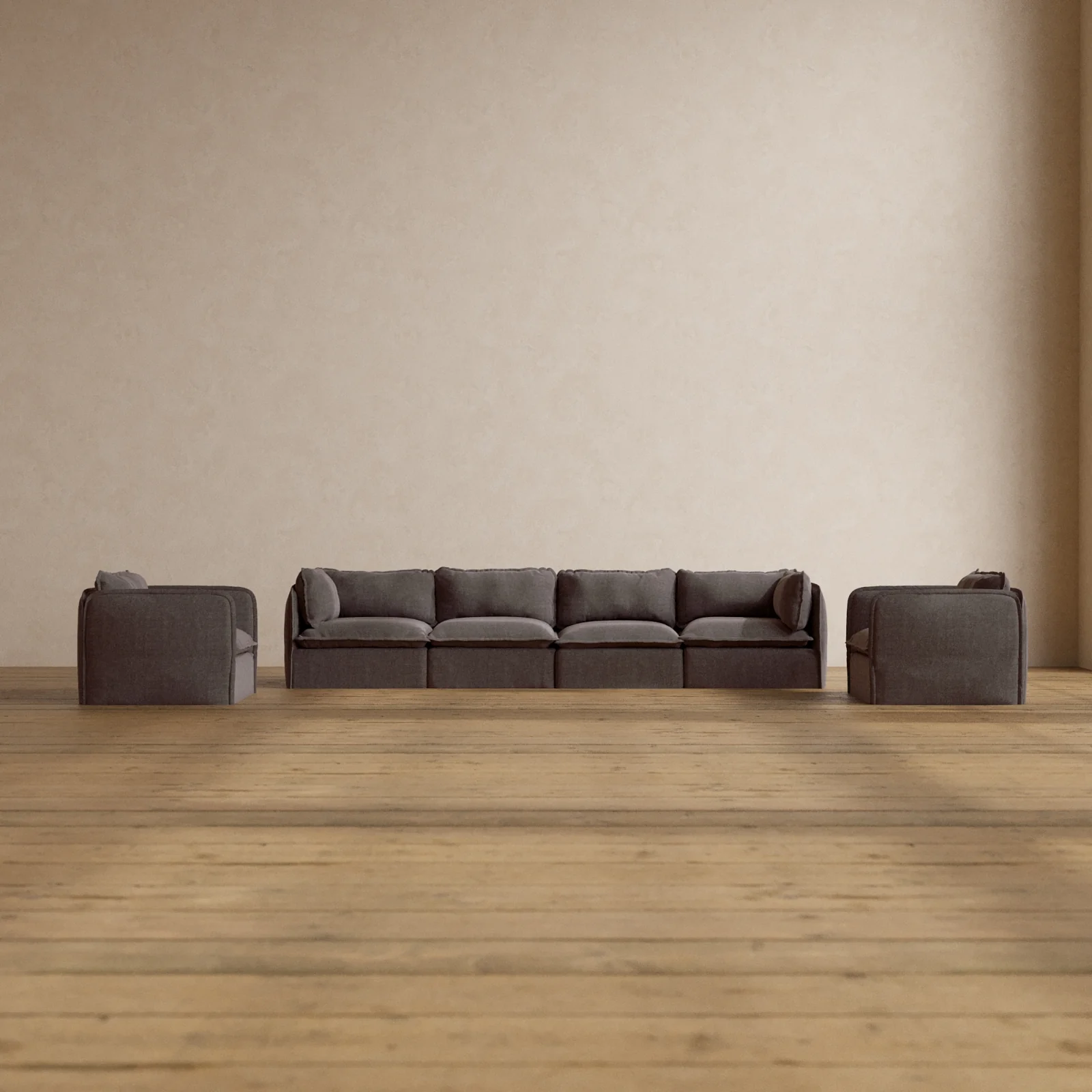 Modular Washable 4-Seater Sofa + Armchair Set in Caviar | Deluxe+ Seat | Cloud Pillow