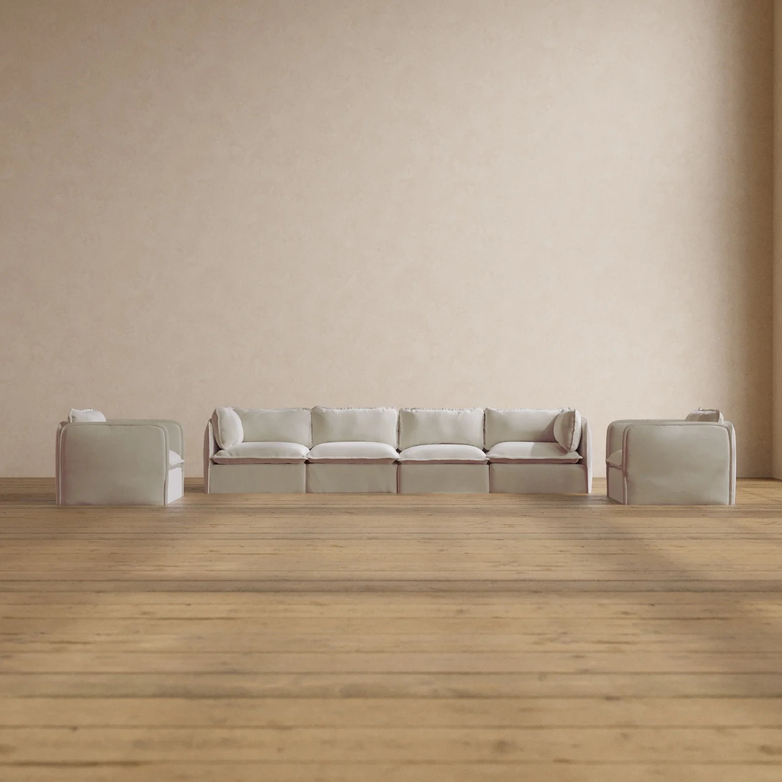Modular Washable 4-Seater Sofa + Armchair Set in Coco | Deluxe+ Seat | Cloud Pillow