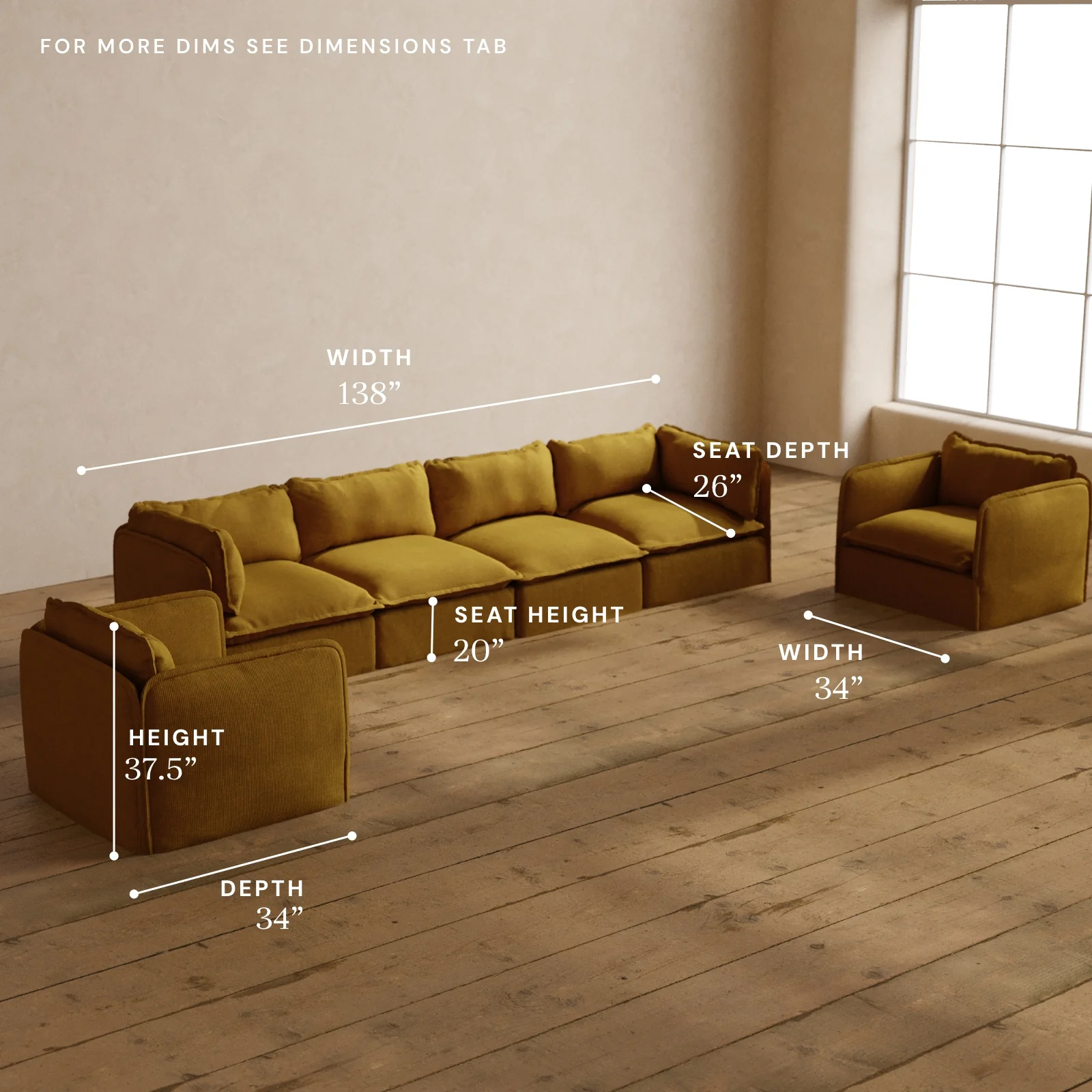 Modular Washable 4-Seater Sofa + Armchair Set in Kiiro | Deluxe+ Seat | Cloud Pillow - Image 5