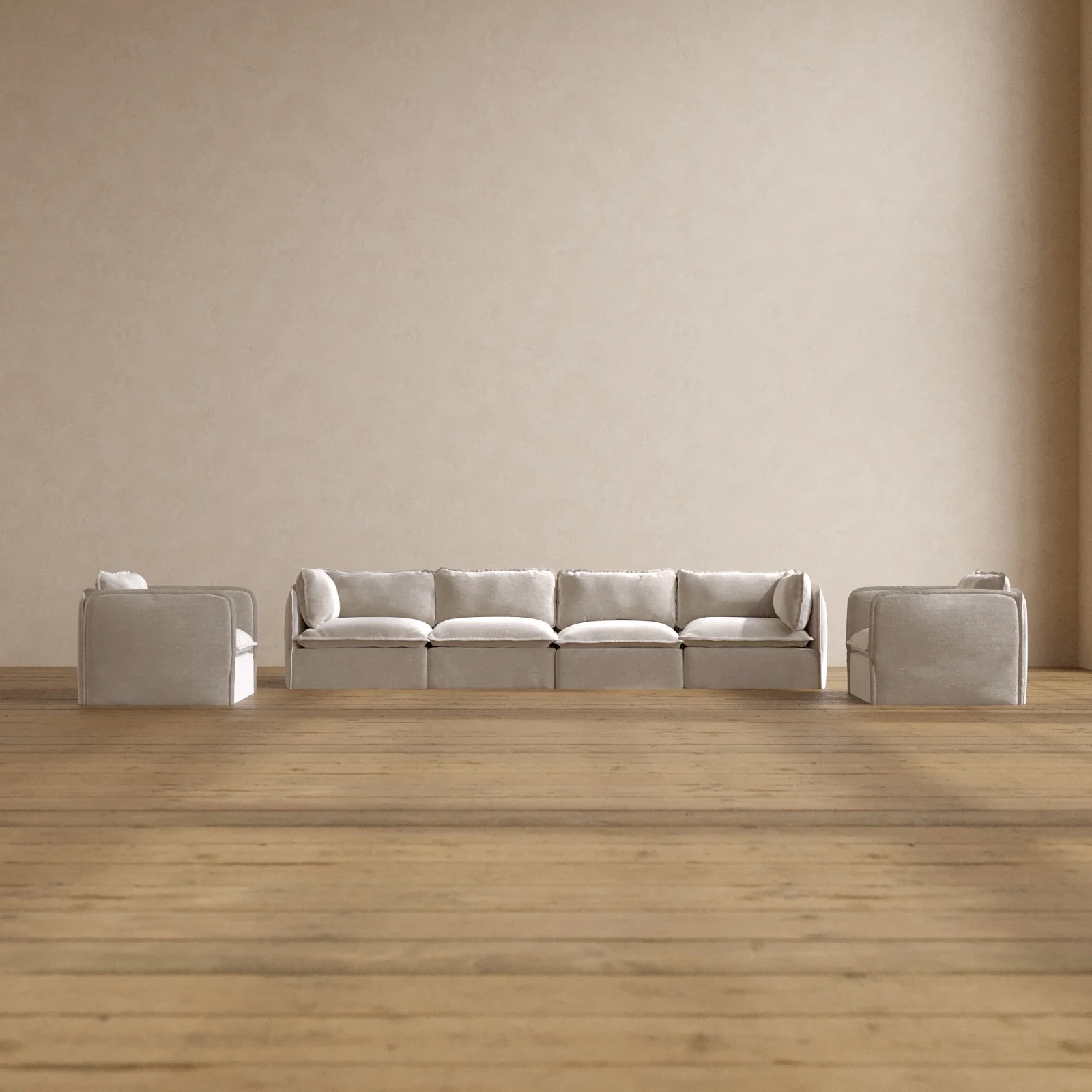 Modular Washable 4-Seater Sofa + Armchair Set in Mist | Deluxe+ Seat | Cloud Pillow