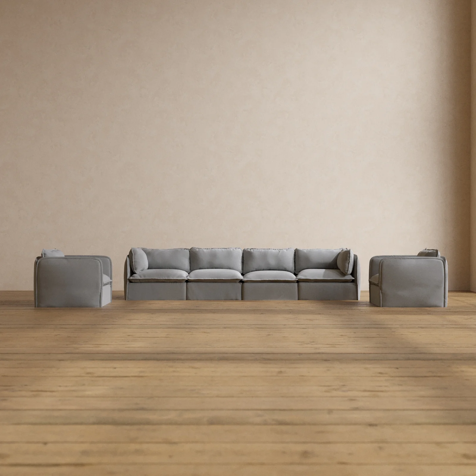 Modular Washable 4-Seater Sofa + Armchair Set in Pumice | Memorix+ Seat | Contour Pillow