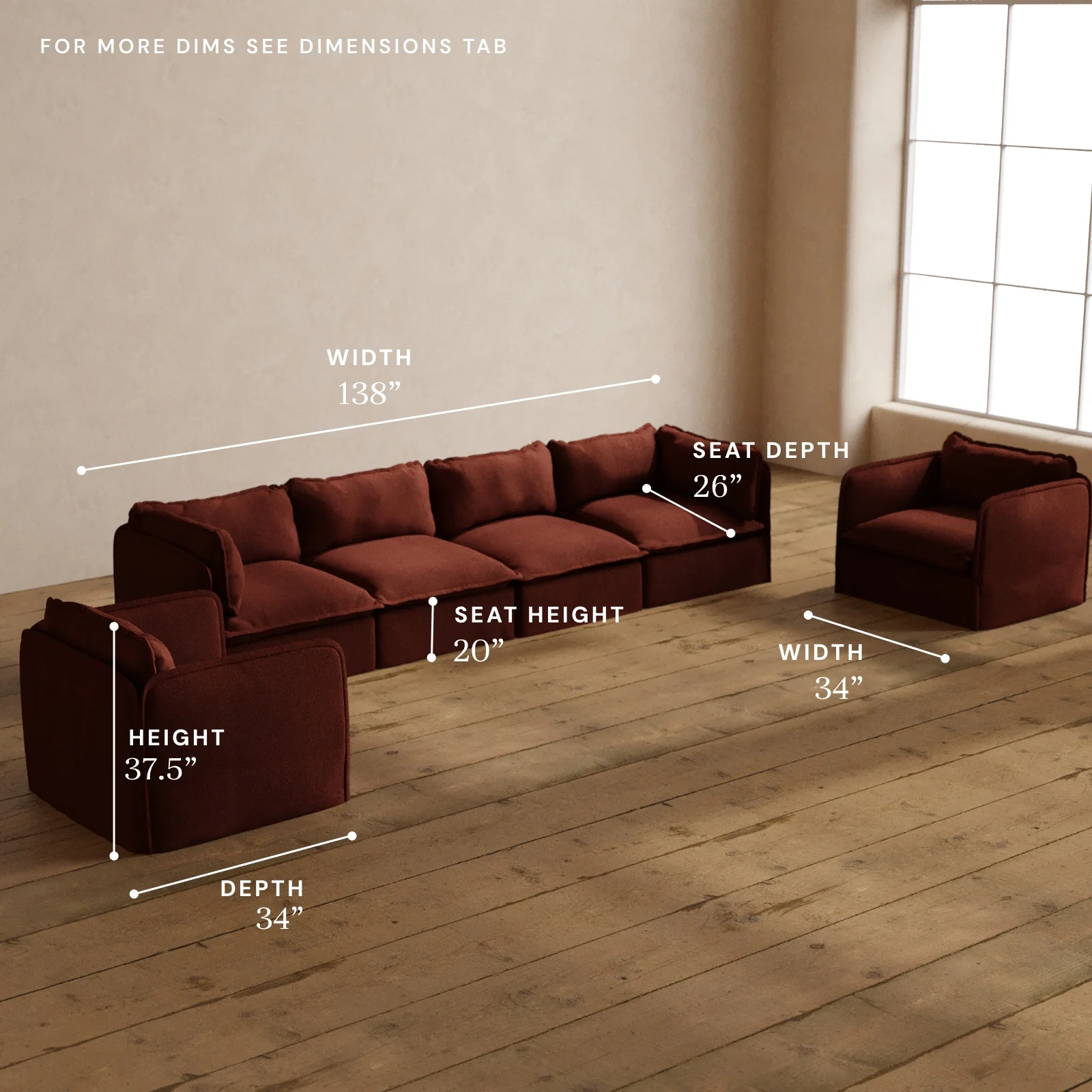 Modular Washable 4-Seater Sofa + Armchair Set in Rust | Deluxe+ Seat | Cloud Pillow - Image 5