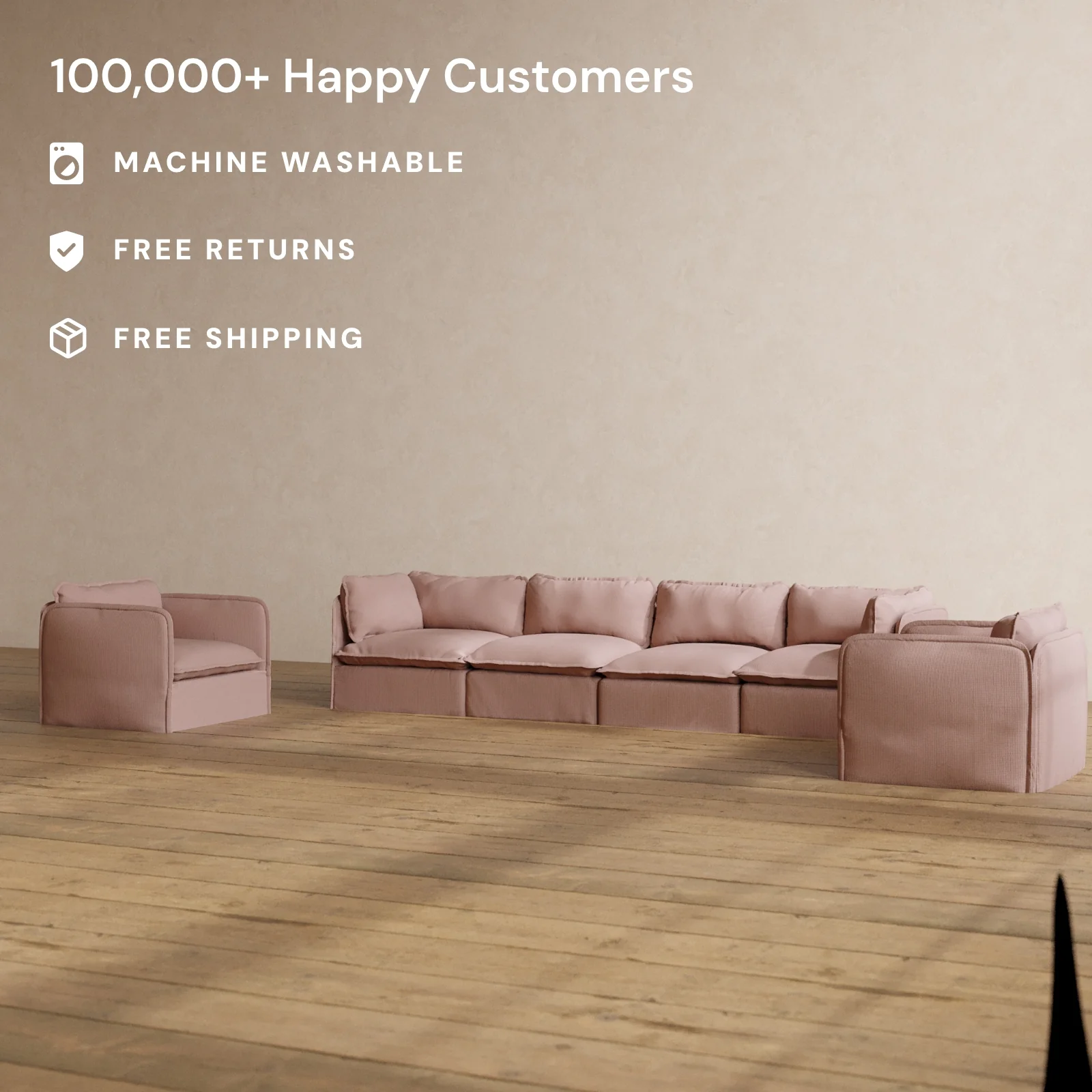 Modular Washable 4-Seater Sofa + Armchair Set in Sakura | Memorix+ Seat | Contour Pillow - Image 2