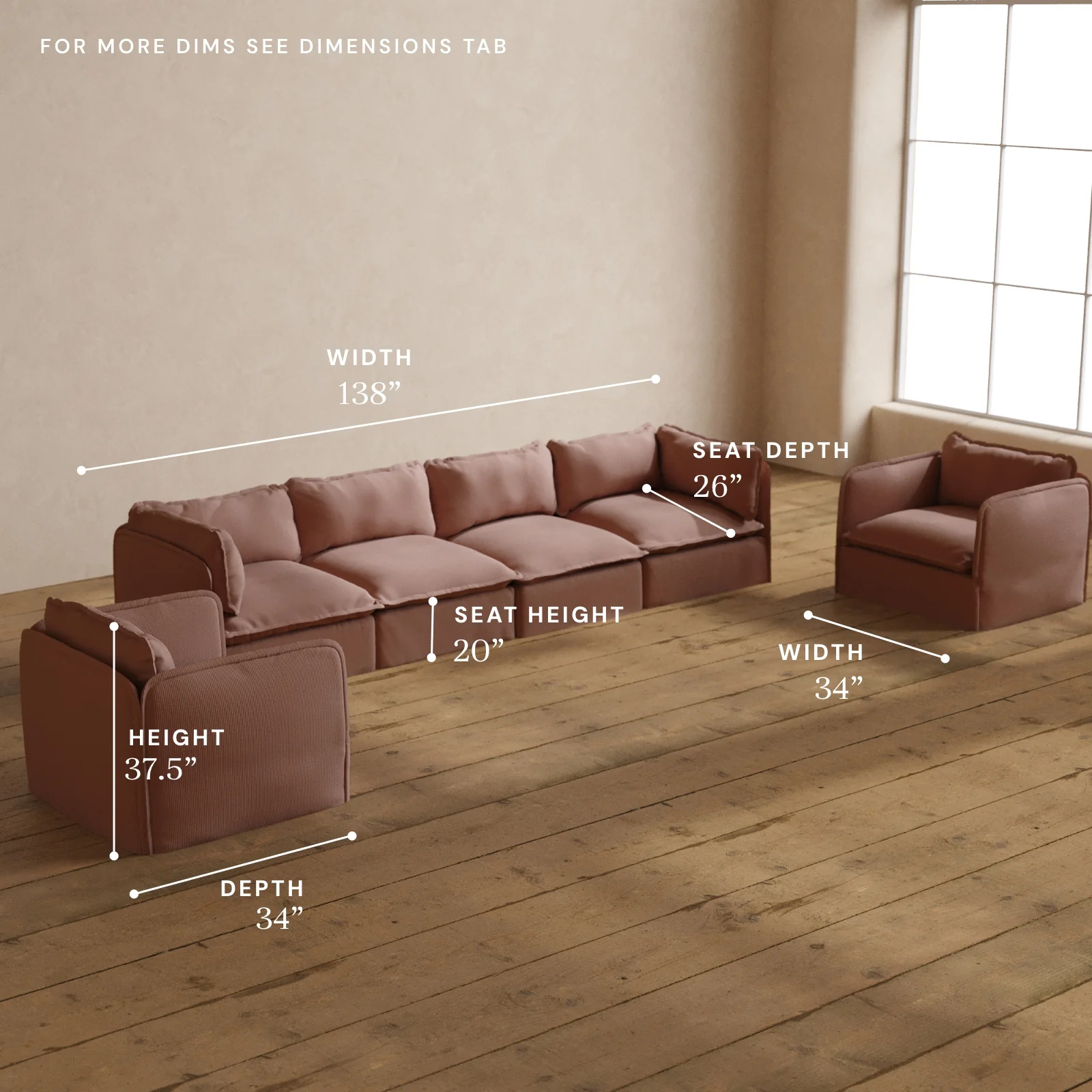Modular Washable 4-Seater Sofa + Armchair Set in Sakura | Memorix+ Seat | Contour Pillow - Image 5