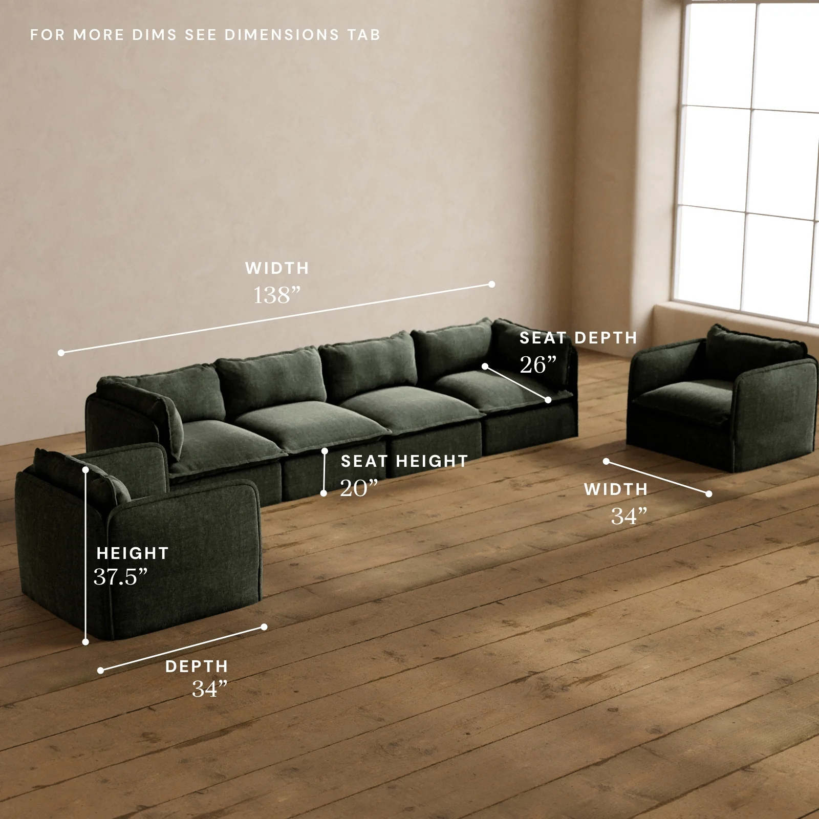 Modular Washable 4-Seater Sofa + Armchair Set in Willow | Memorix+ Seat | Contour Pillow - Image 5