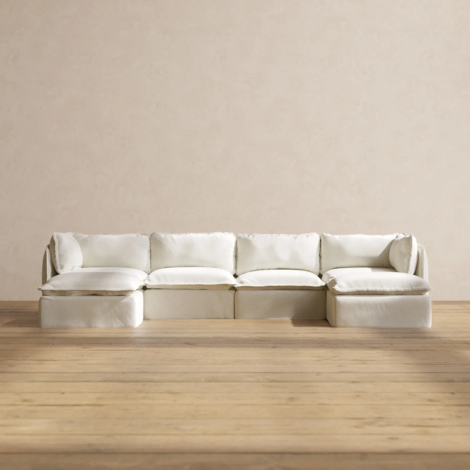 Modular Washable 4-Seater U-Sectional in Eggshell | Deluxe+ Seat | Cloud Pillow