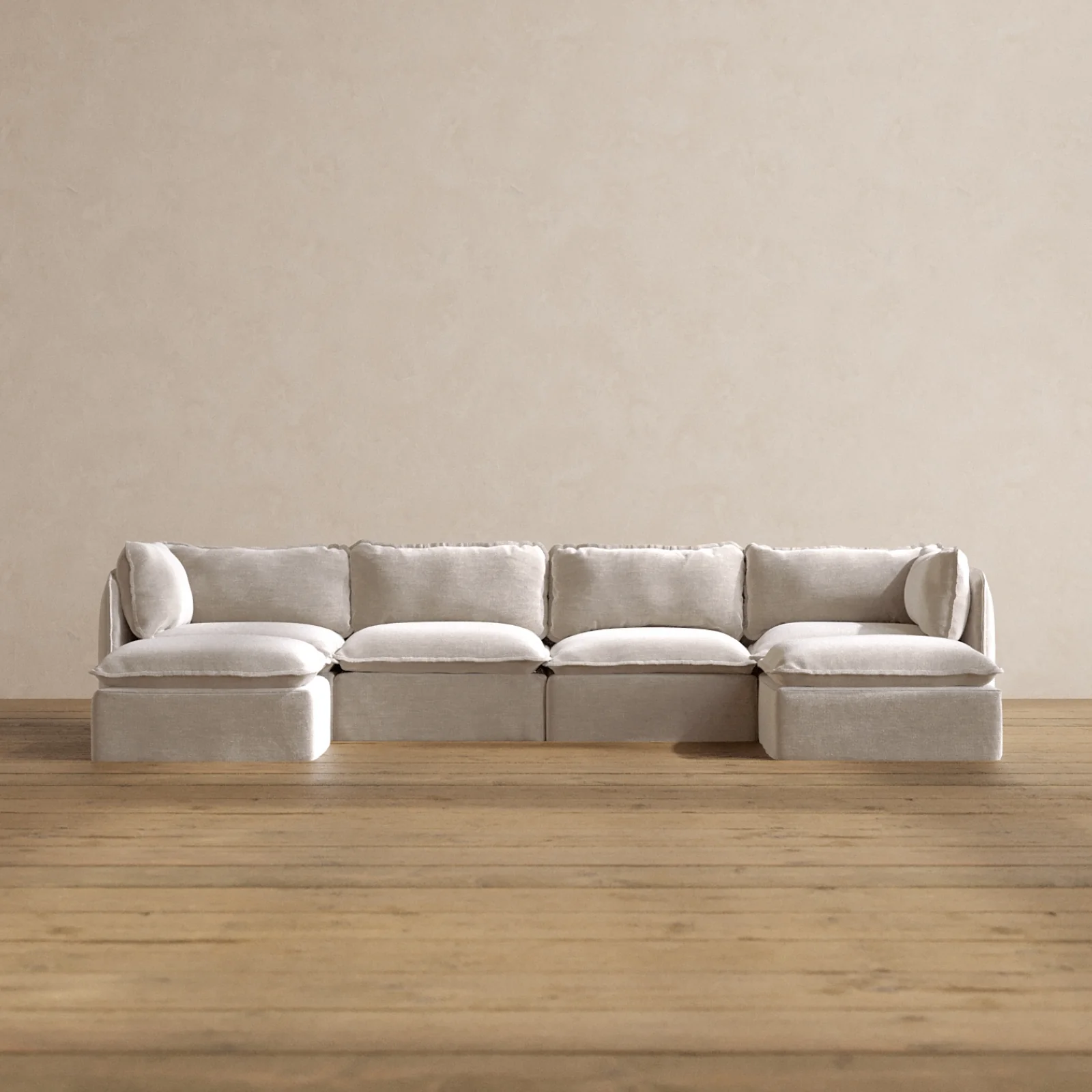 Modular Washable 4-Seater U-Sectional in Mist | Deluxe+ Seat | Cloud Pillow