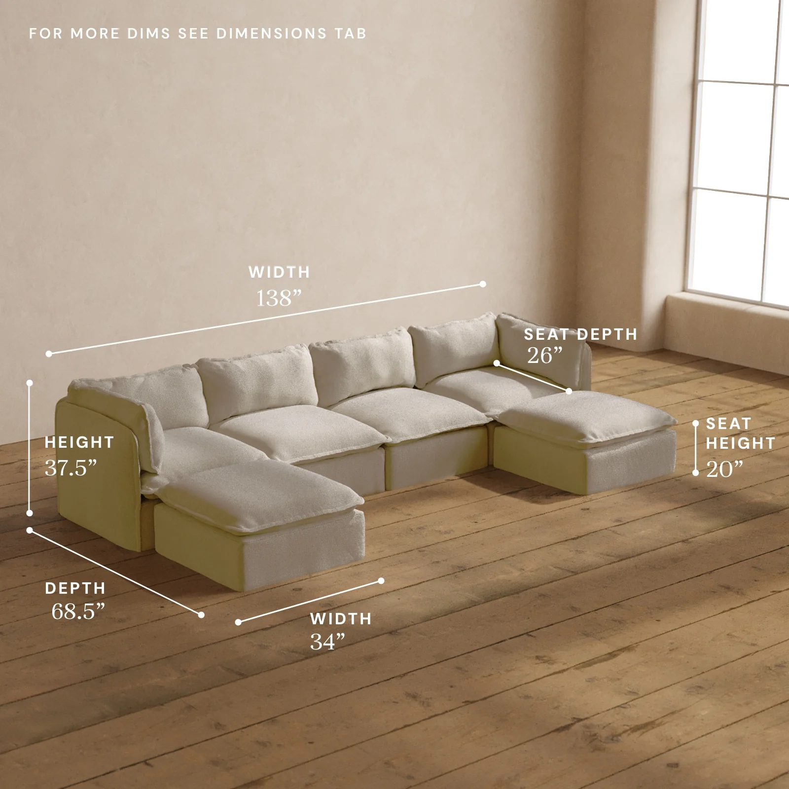 Modular Washable 4-Seater U-Sectional in Powder | Deluxe+ Seat | Cloud Pillow - Image 5