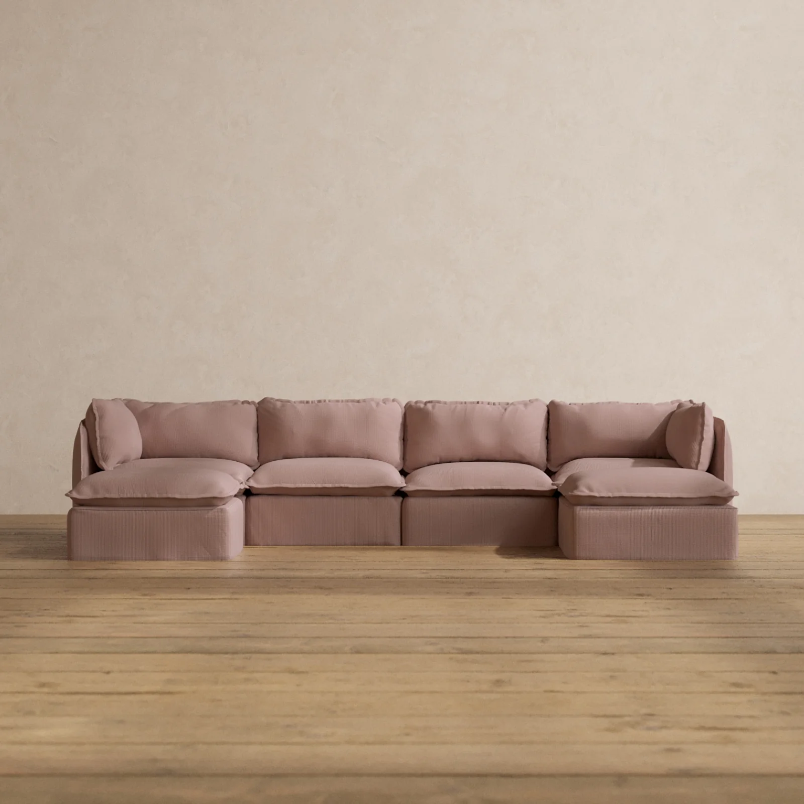 Modular Washable 4-Seater U-Sectional in Sakura | Deluxe+ Seat | Cloud Pillow