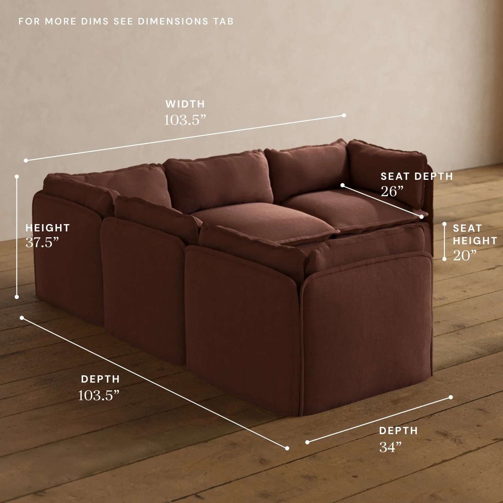 Modular Washable 5-Seater Corner Sectional in Chestnut | Memorix+ Seat | Contour Pillow - Image 5