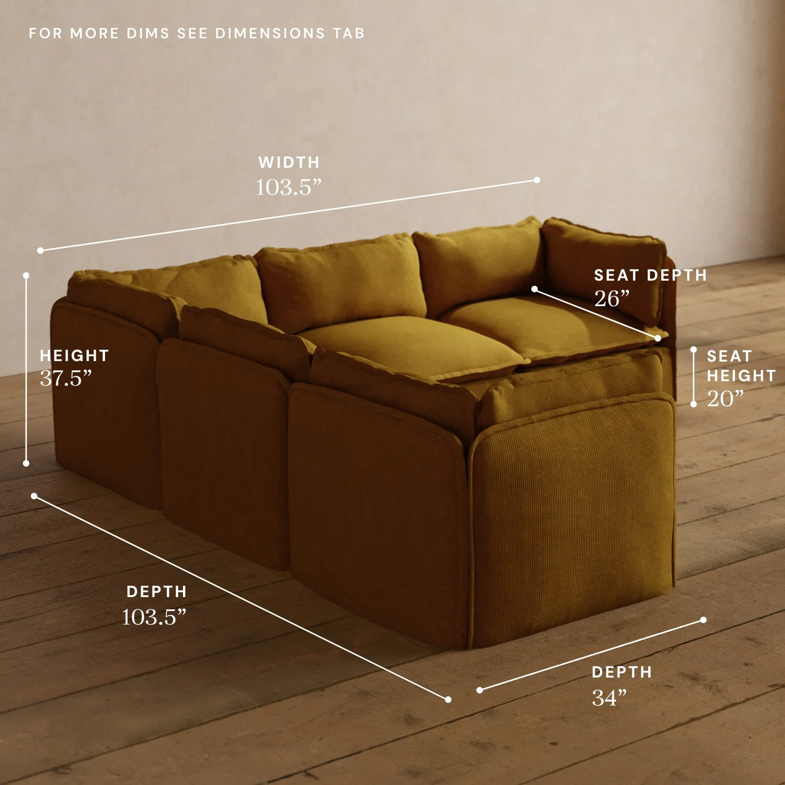 Modular Washable 5-Seater Corner Sectional in Kiiro | Memorix+ Seat | Contour Pillow - Image 5