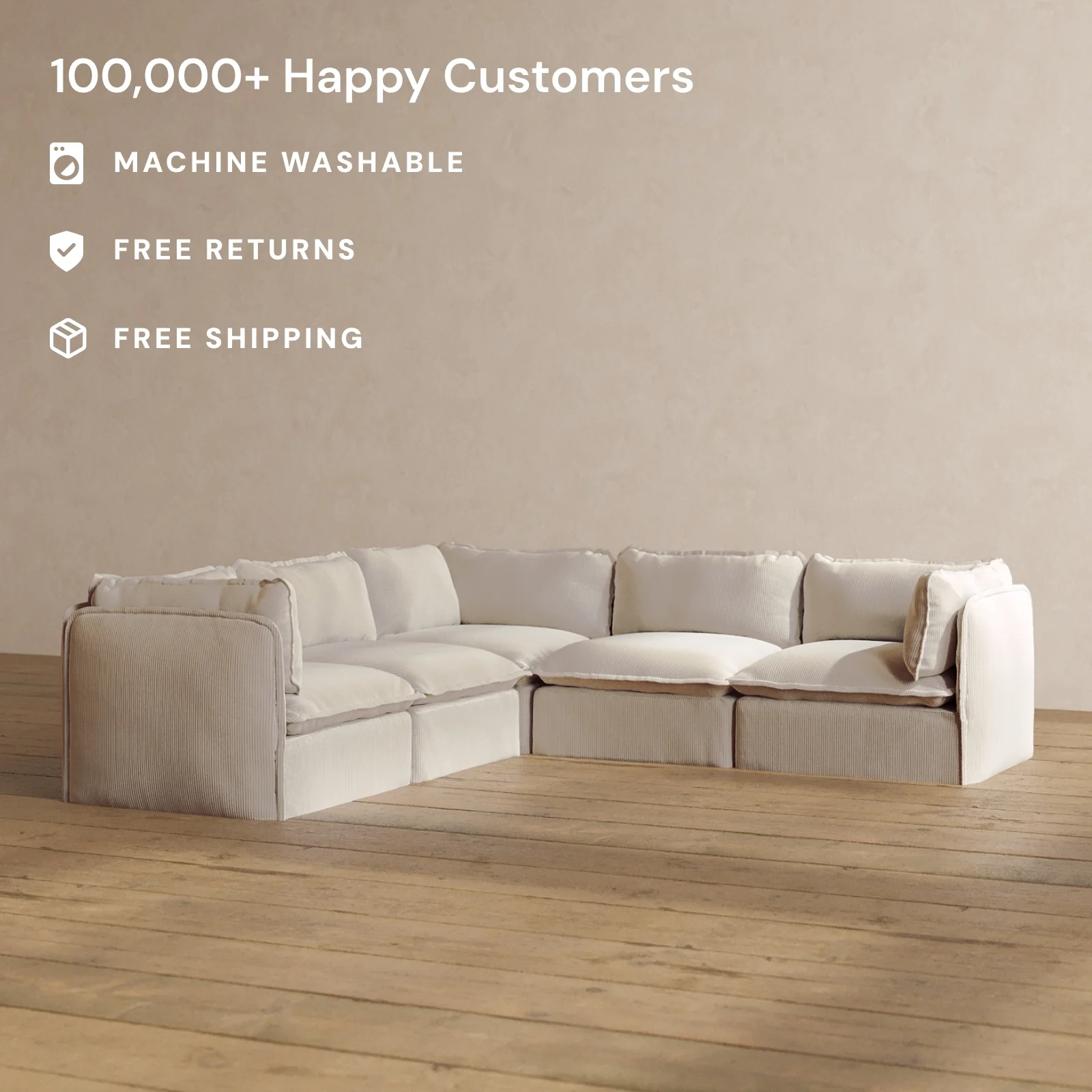 Modular Washable 5-Seater Corner Sectional in Milk | Memorix+ Seat | Contour Pillow - Image 2