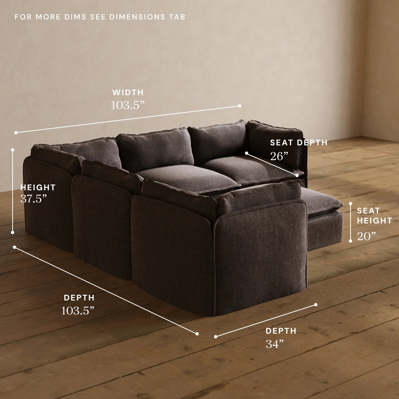 Modular Washable 5-Seater Corner Sectional + Ottoman in Caviar | Deluxe+ Seat | Cloud Pillow - Image 5