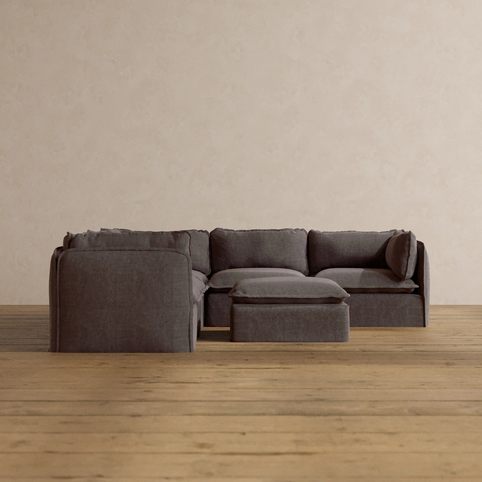 Modular Washable 5-Seater Corner Sectional + Ottoman in Caviar | Memorix+ Seat | Contour Pillow
