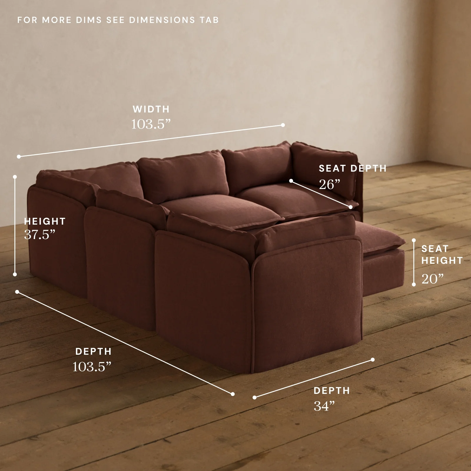 Modular Washable 5-Seater Corner Sectional + Ottoman in Chestnut | Memorix+ Seat | Contour Pillow - Image 5