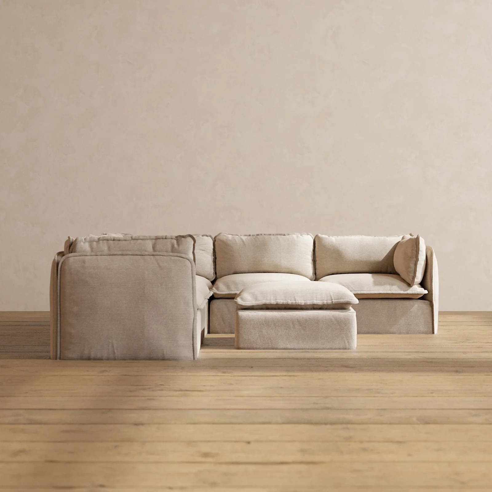 Modular Washable 5-Seater Corner Sectional + Ottoman in Oat | Memorix+ Seat | Contour Pillow