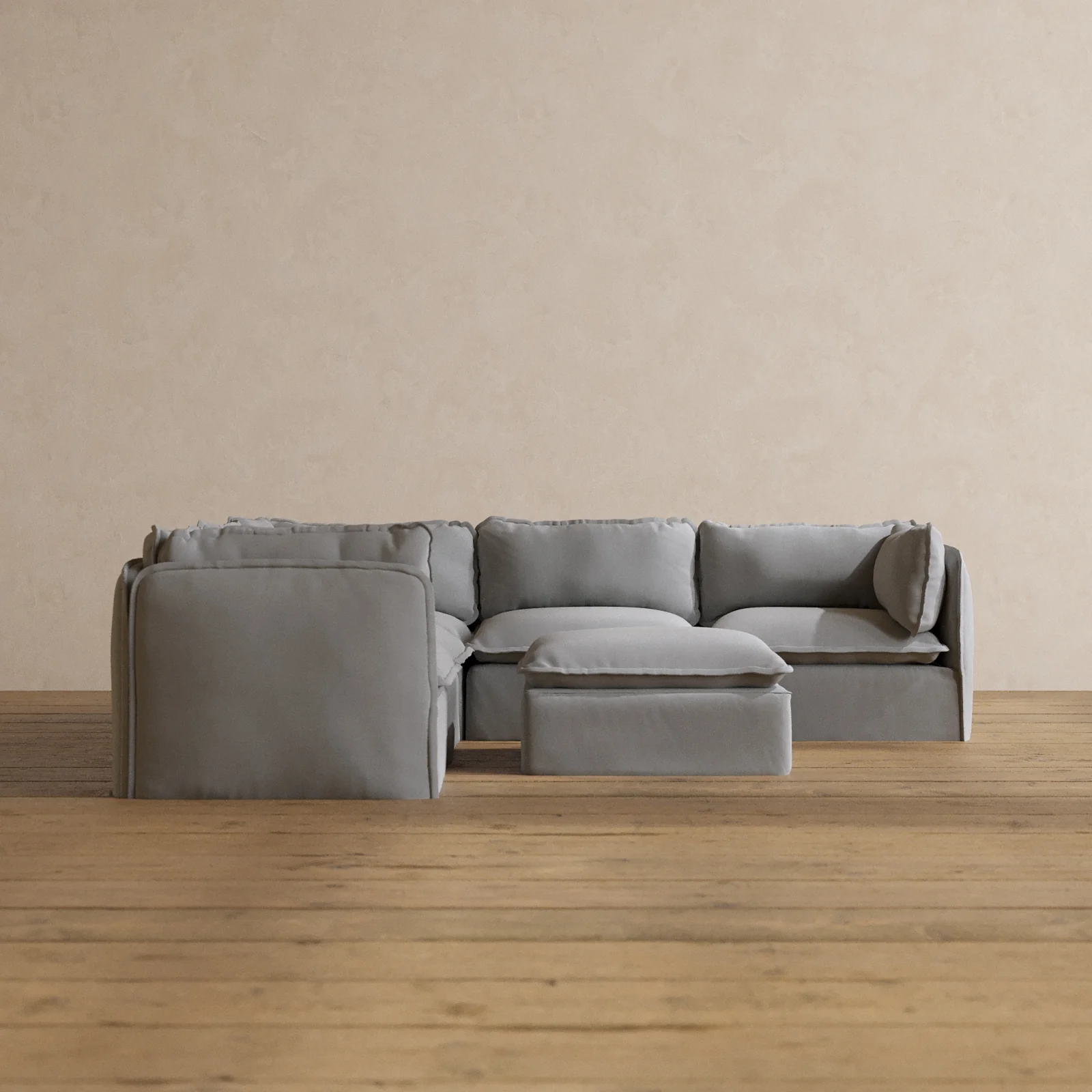 Modular Washable 5-Seater Corner Sectional + Ottoman in Pumice | Deluxe+ Seat | Cloud Pillow