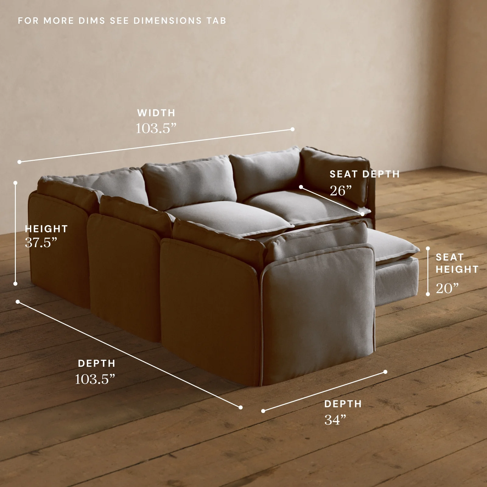 Modular Washable 5-Seater Corner Sectional + Ottoman in Pumice | Deluxe+ Seat | Cloud Pillow - Image 5