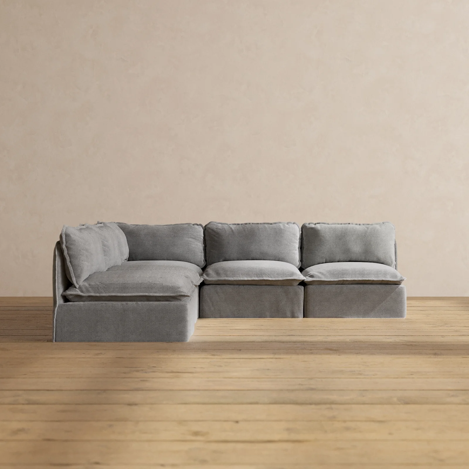 Modular Washable 5-Seater Open-Ends Corner Sectional in Ash | Memorix+ Seat | Contour Pillow