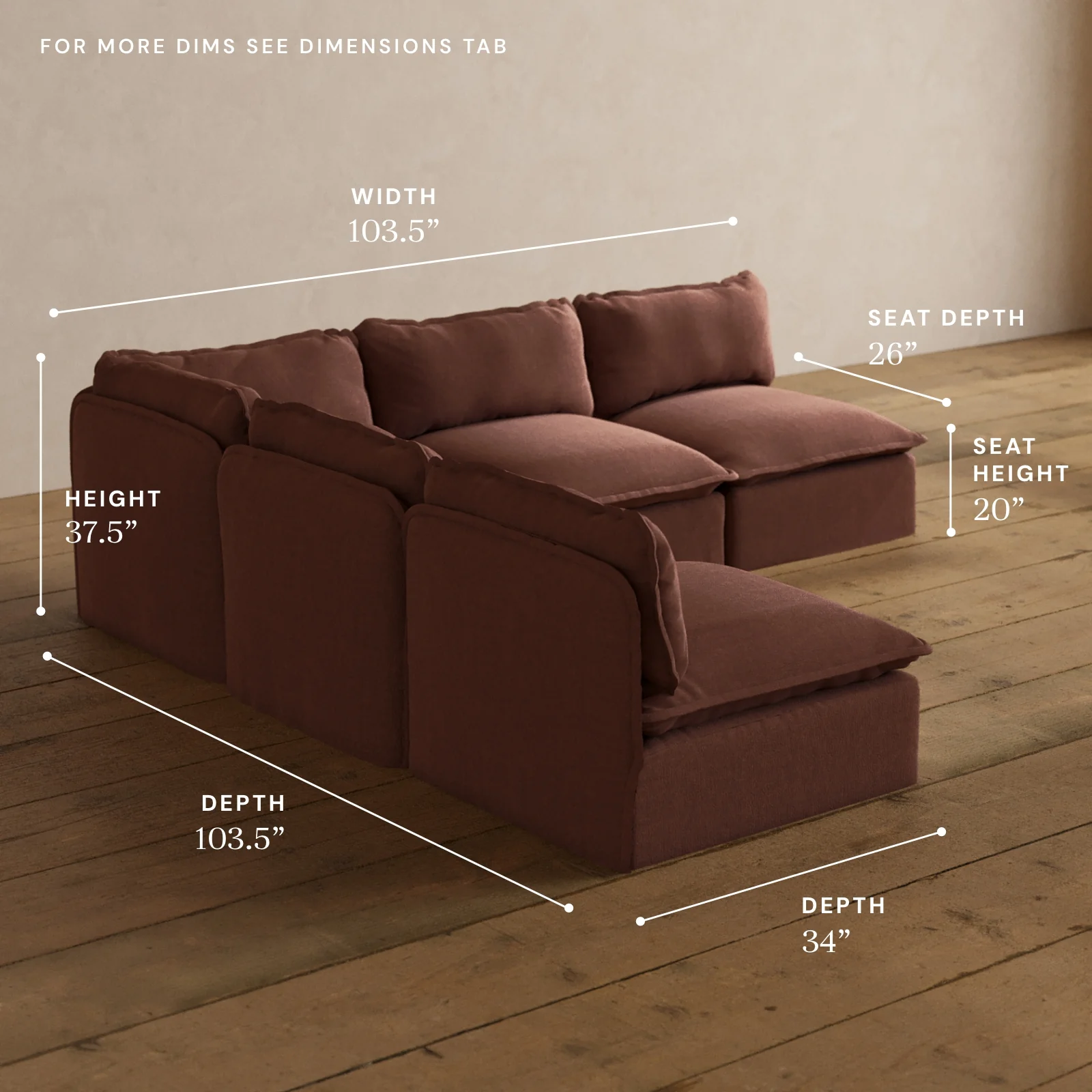 Modular Washable 5-Seater Open-Ends Corner Sectional in Chestnut | Deluxe+ Seat | Cloud Pillow - Image 5