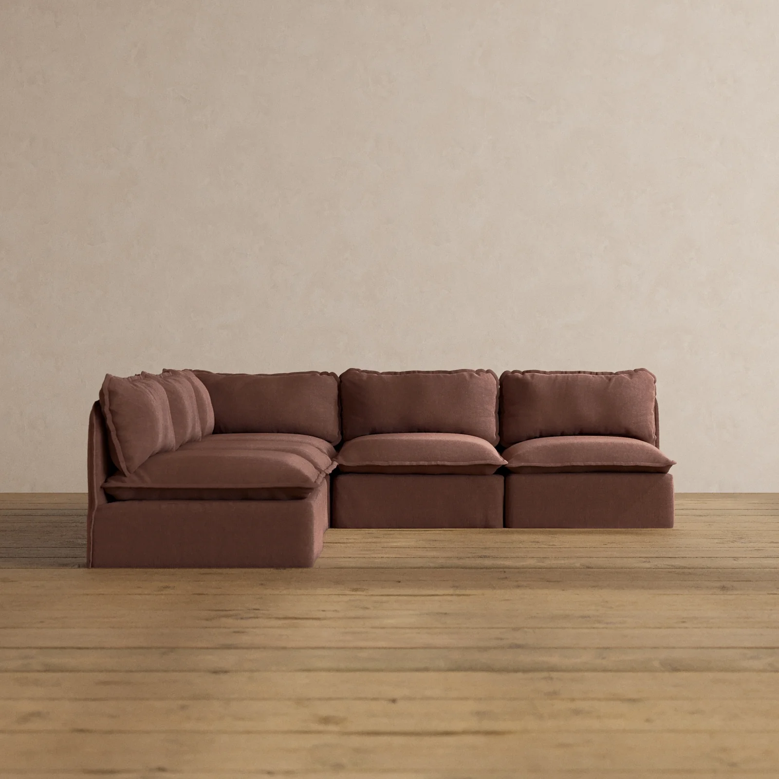 Modular Washable 5-Seater Open-Ends Corner Sectional in Chestnut | Memorix+ Seat | Contour Pillow