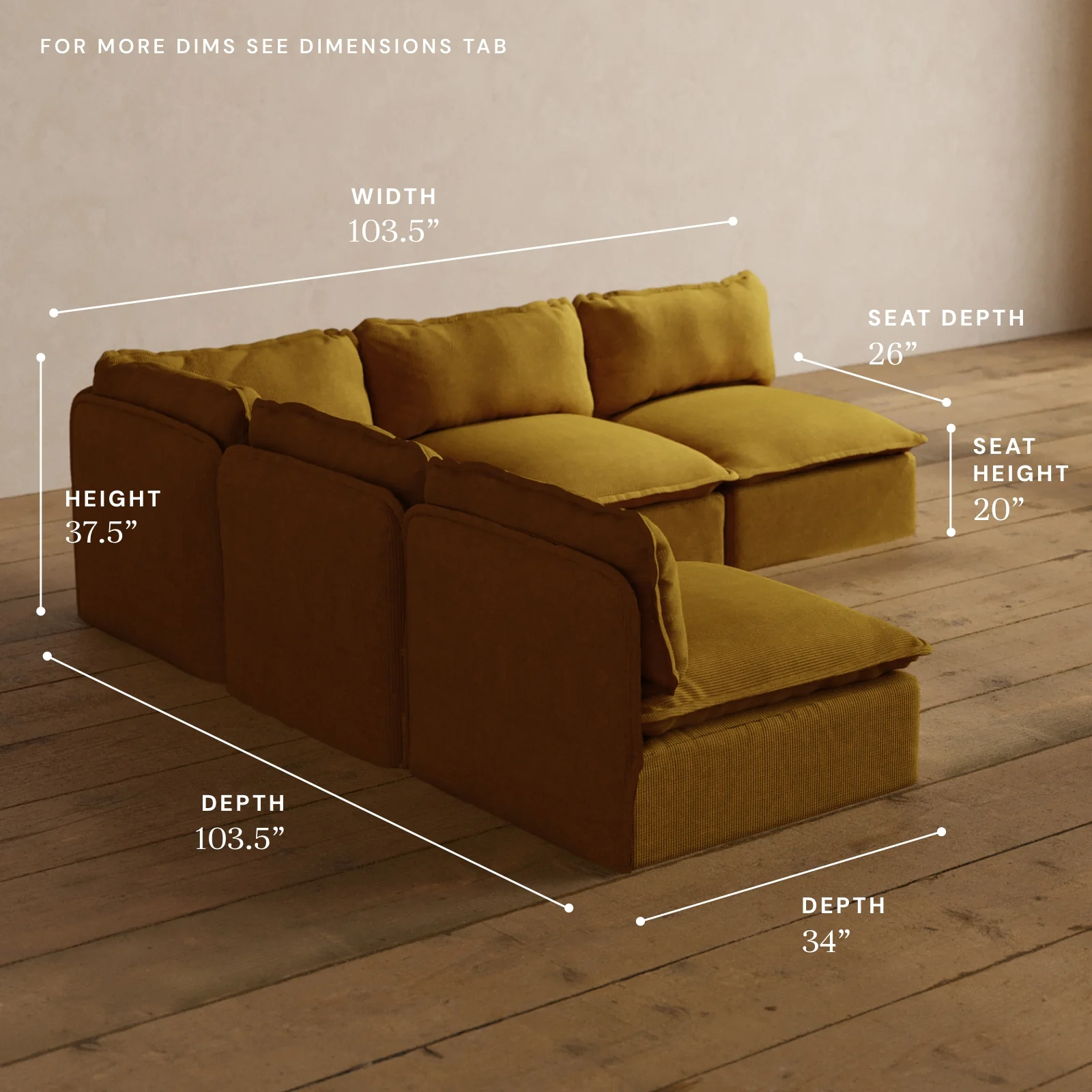 Modular Washable 5-Seater Open-Ends Corner Sectional in Kiiro | Memorix+ Seat | Contour Pillow - Image 5
