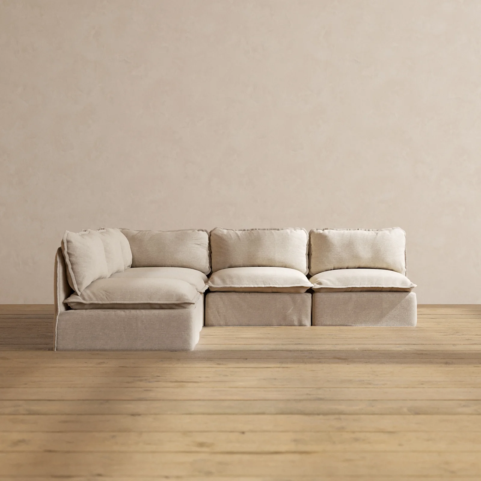 Modular Washable 5-Seater Open-Ends Corner Sectional in Oat | Deluxe+ Seat | Cloud Pillow